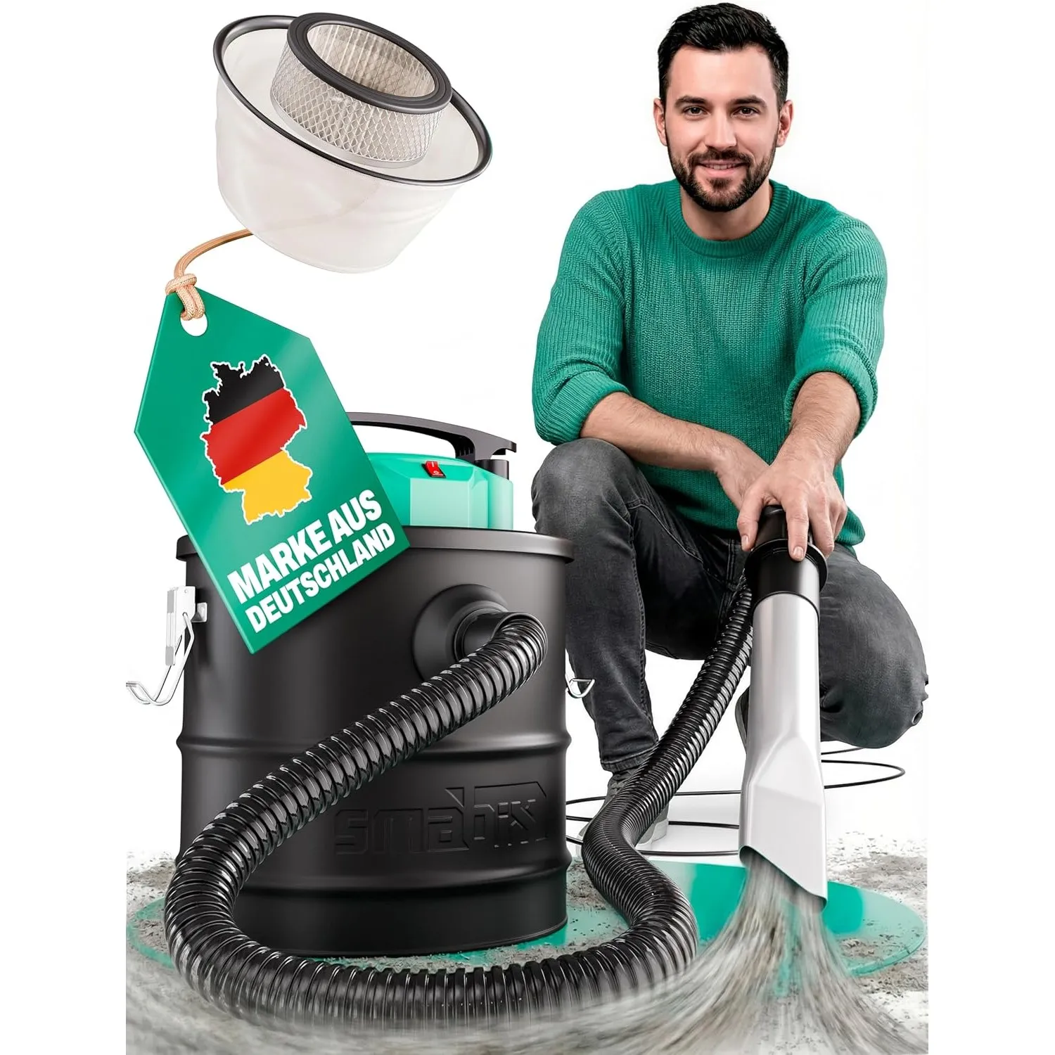 Smabix® Aschesauger, 18L Tankvolumen, 1200 W Leistung, inkl. HEPA-Filter und Staubfilter, Aschesauger für Kamin, Pellet…