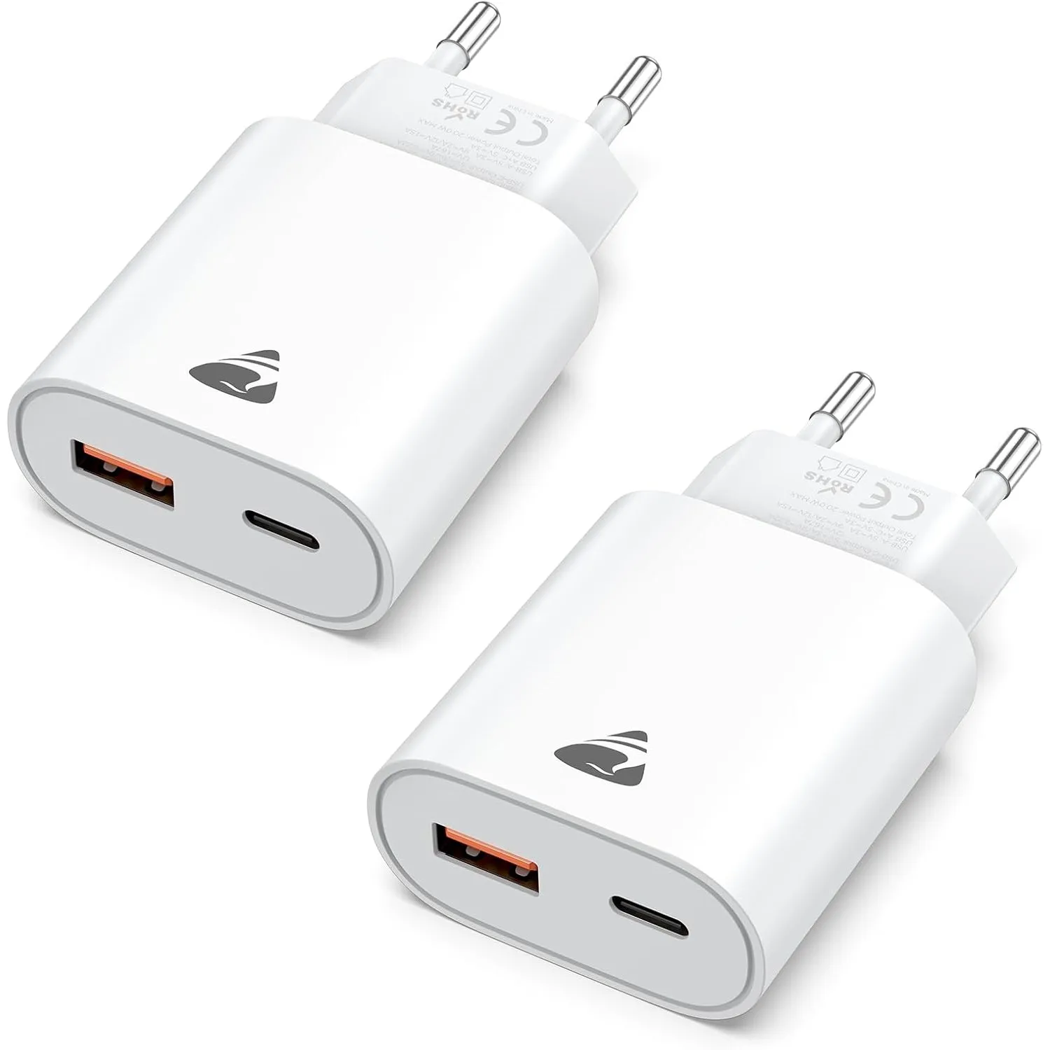 USB C Ladegerät, 2er Pack 20W Schnellladegerät mit 2-Fach USB Stecker (USB-C & USB-A), Handy Ladegerät mit PD 3.0 Power…