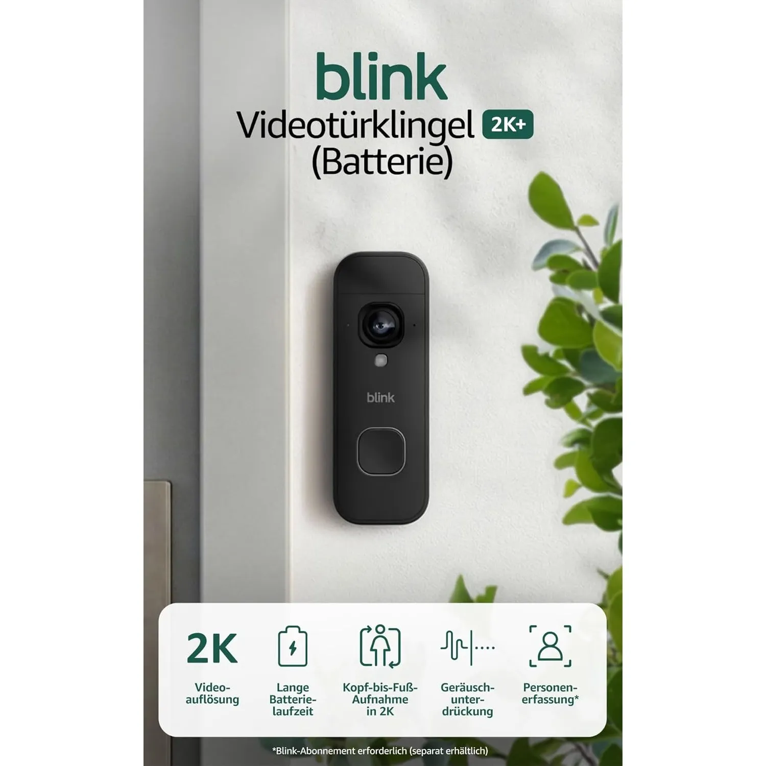 Blink Videotürklingel 2K+ (Batterie, neueste Gen.) | Kopf-bis-Fuß-Aufnahme | 2K | IP65 | Lange Batterielaufzeit | Erfor…