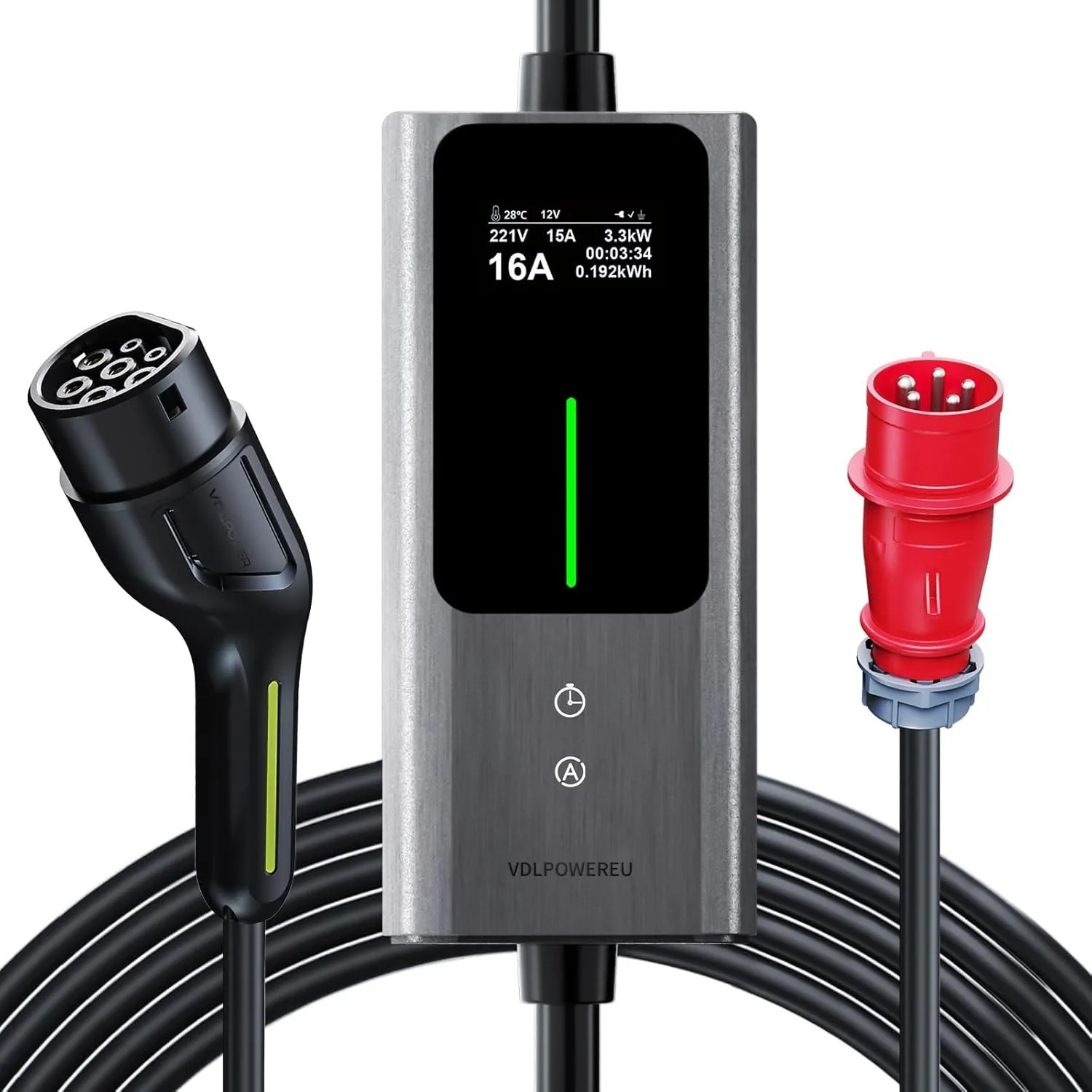 Mobile Wallbox 11kW [3-phasig|5m|6-16A] Mobile Ladestation EV Ladekabel CEE 16A auf Typ 2 und EV Ladegerät mit Einstell…