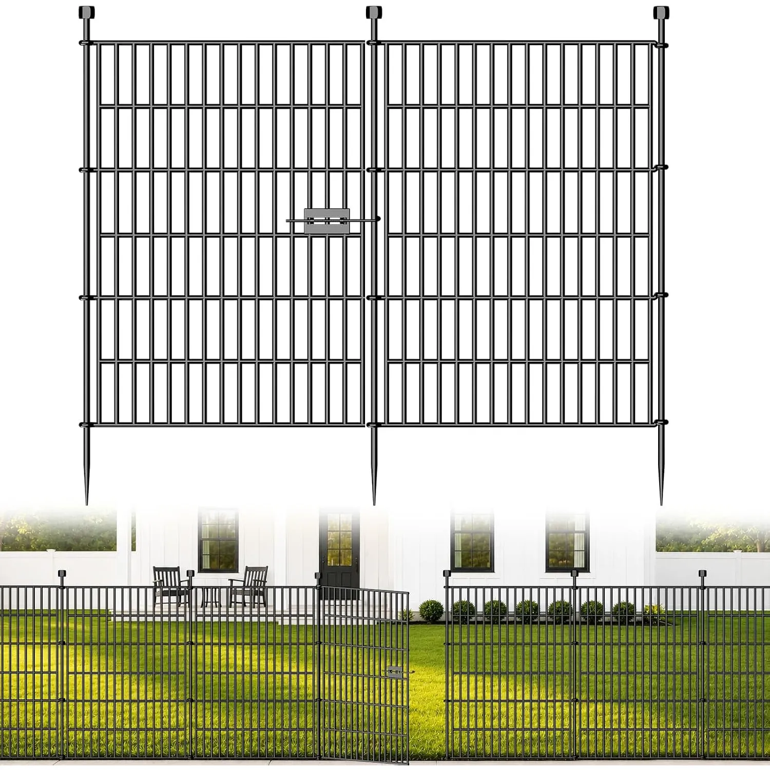 10 Paneele mit Tür Dekorativer Gartenzaun für Hunde, 101 cm (H) x 7.2 m (L)