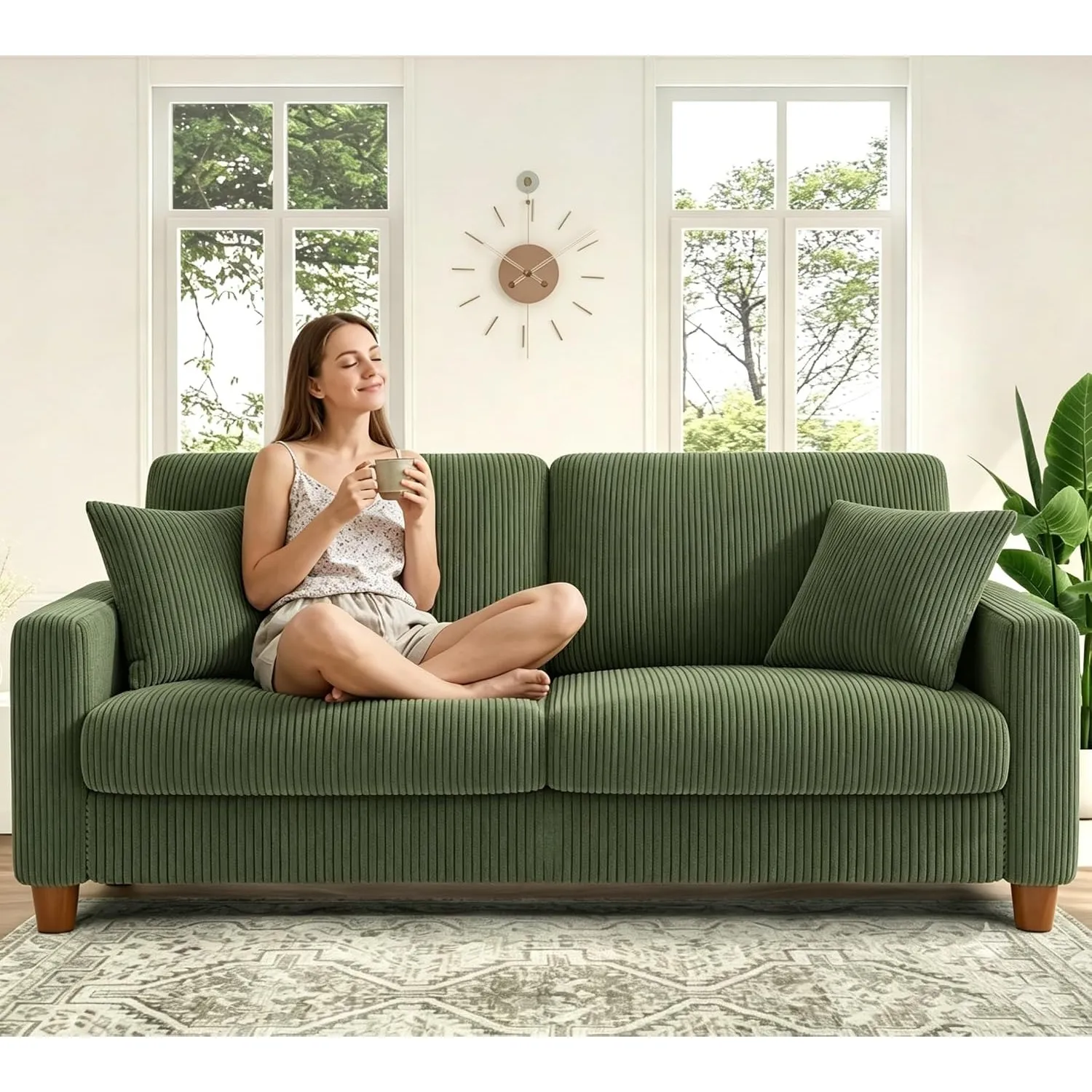 Kidirect Cord Sofa 3 Sitzer, 178CM Bequemes Couch 3 Sitzer, Sofa Wohnzimmer