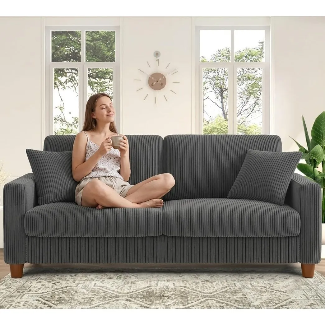 Kidirect Cord Sofa 3 Sitzer, 178CM Bequemes Couch 3 Sitzer, Sofa Wohnzimmer