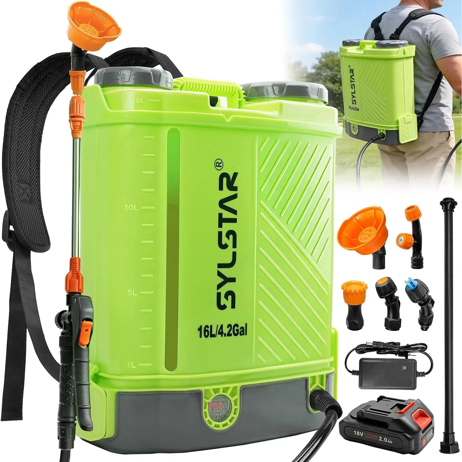 SYLSTAR Drucksprüher Akku 16L, 7 Bar Stark Rückenspritze Akku Kompatibel mit Makita 18V Batterien, 5 Düsen Elektrische …