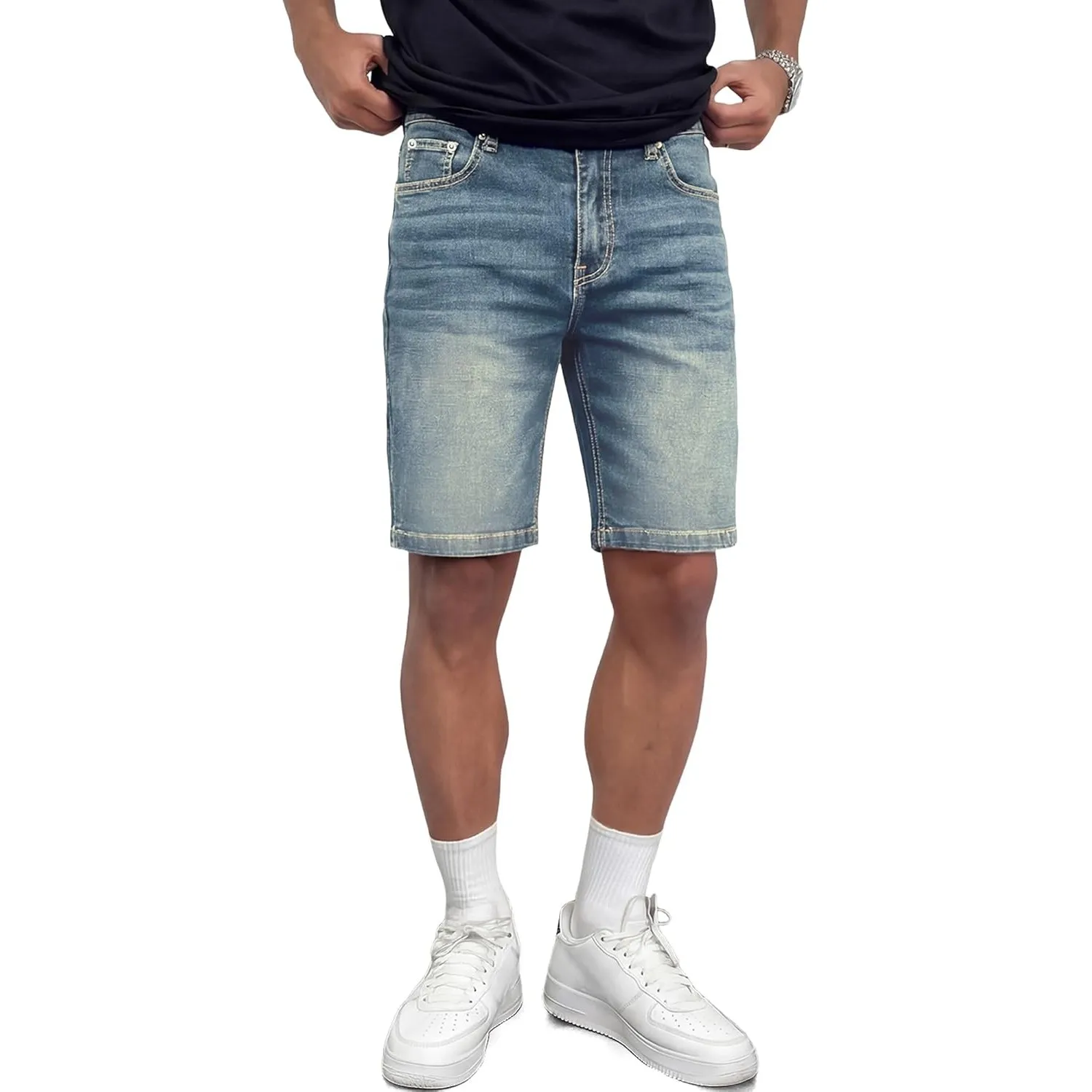 JMIERR Herren Jeans Shorts Baumwolle Stretch 2026 Sommer Kurze Hosen Herren Bequeme Slim Fit Jeansshorts für Männer