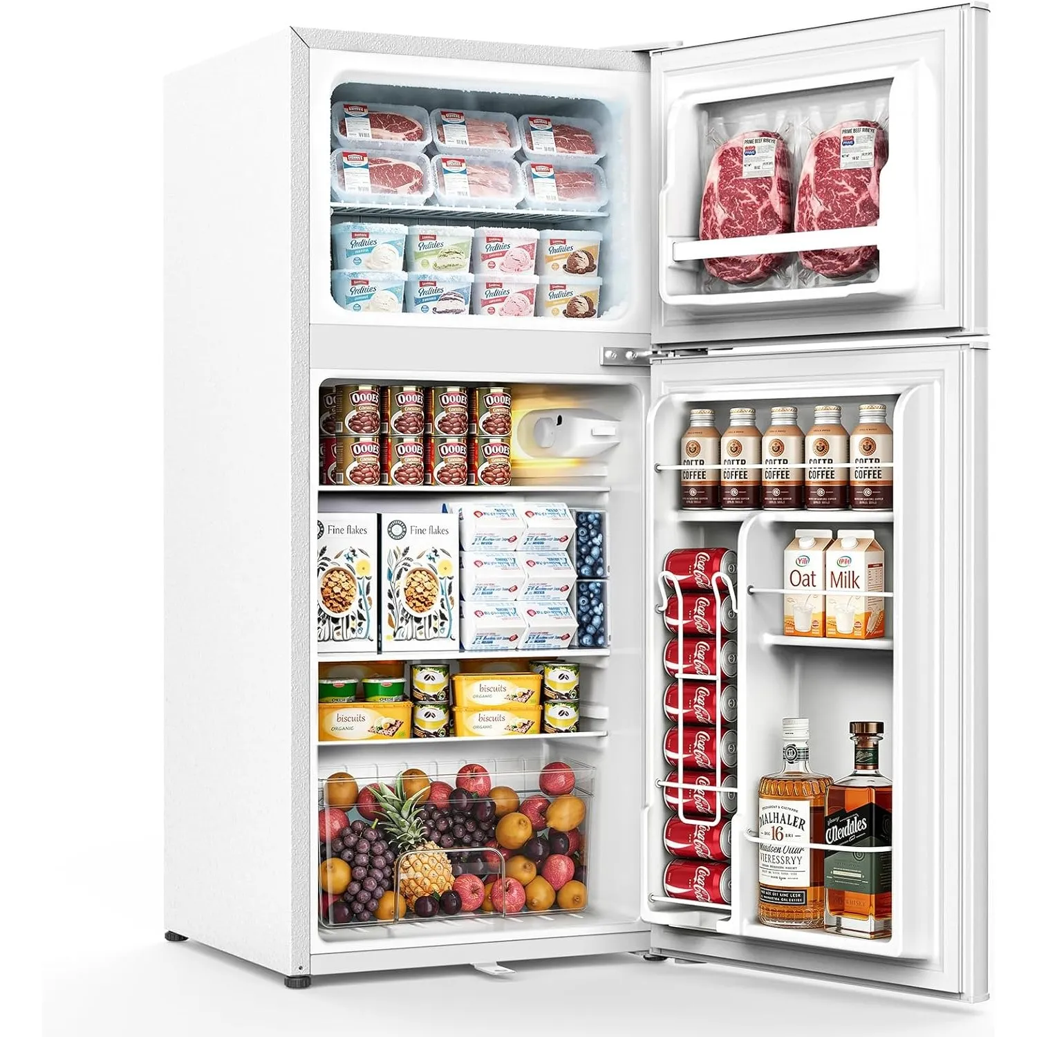 WELLENT 127L Kühlschrank mit Gefrierfach - Kompakter Zweitürer mit LED-Beleuchtung, 7-Stufigem Thermostat, Extrem Leise…
