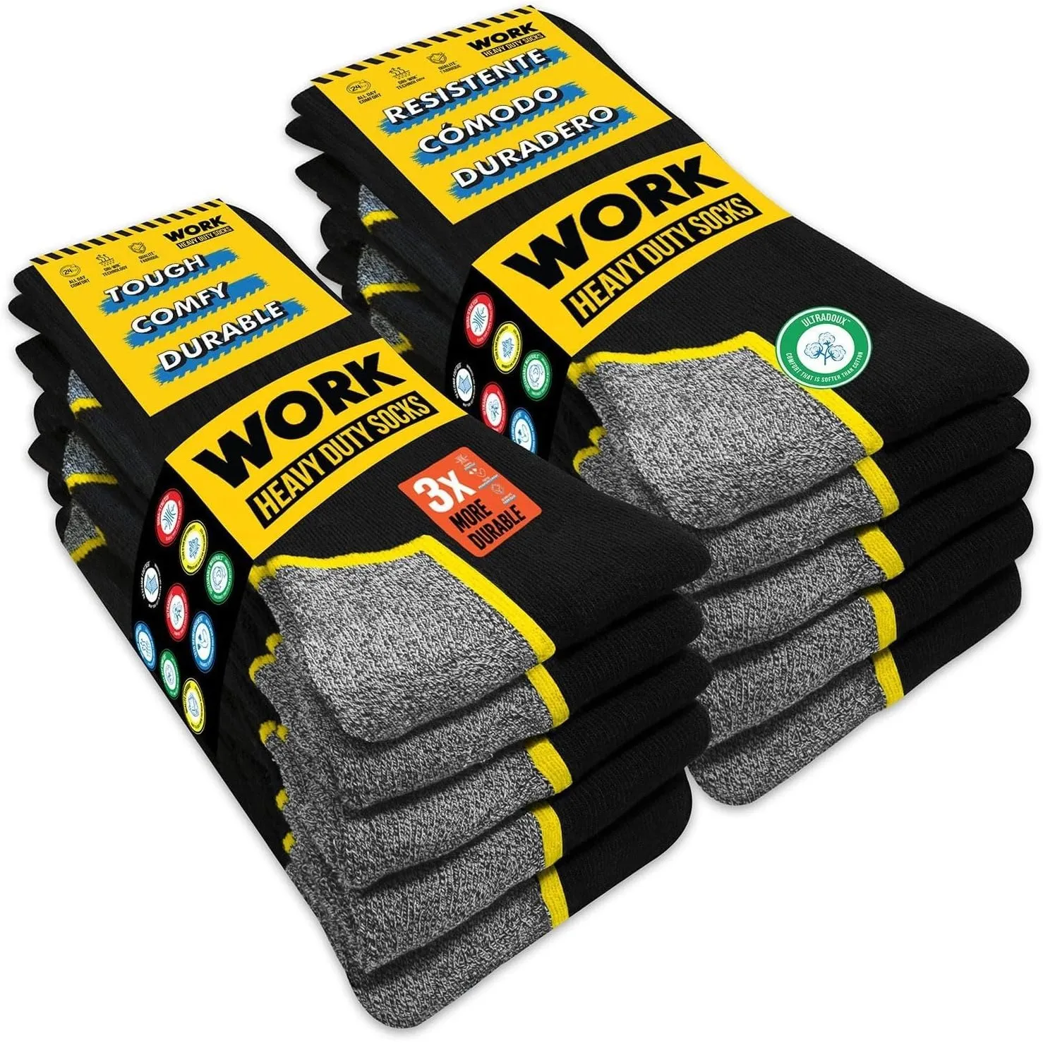 SOXCO 10 Paar Arbeitssocken Herren Schwarz | Gepolsterte Funktionssocken | DRI-WIK Feuchtigkeitsmanagement | Verstärkte…