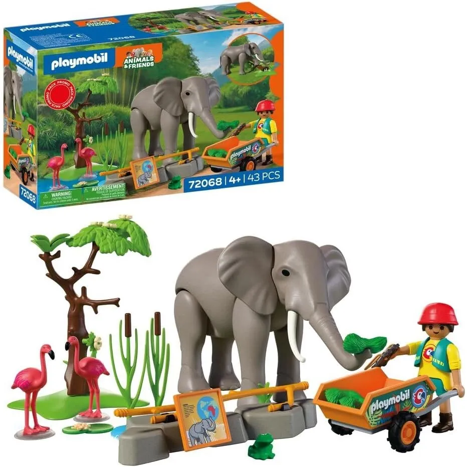 PLAYMOBIL | Animals & Friends | Elefant mit Tierpfleger | Zoo Spielzeug Set mit 4 Tieren & Gehege-Zubehör | Für Kinder …
