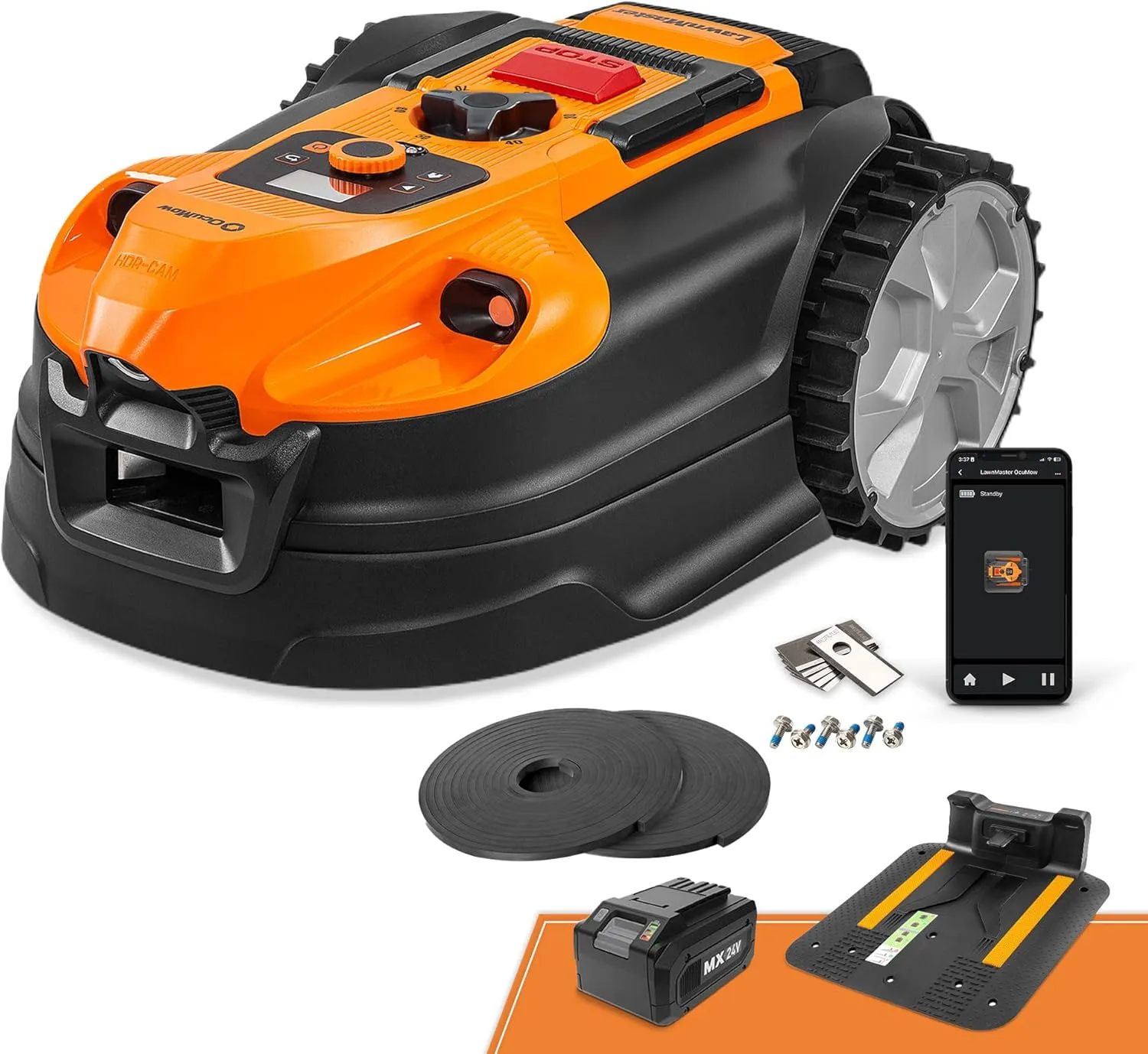 Lawnmaster OcuMow18 Robotic Lawnmower without Limiting Cable for up to 800 m² 4 Ah Battery Optical Navigation, Obstacle…