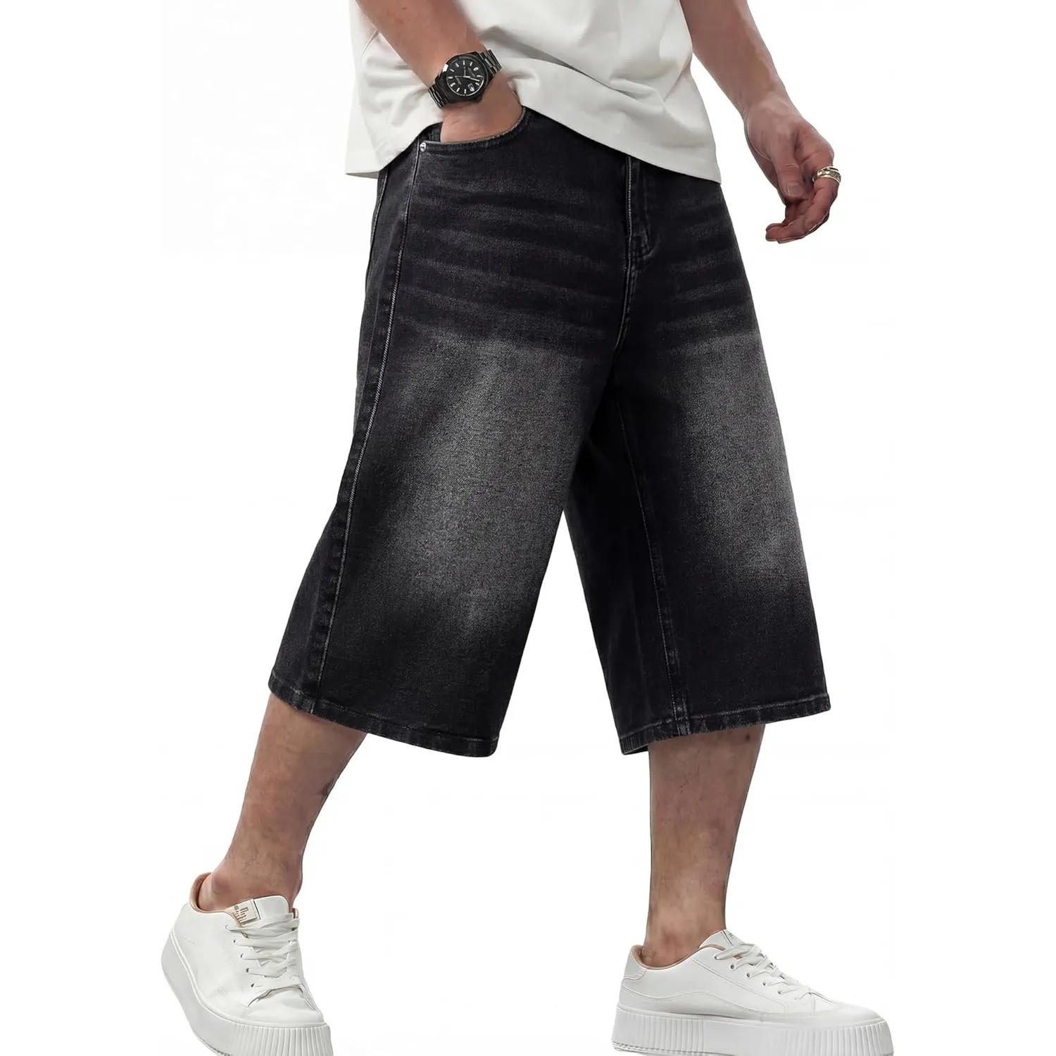 JMIERR Jeans Shorts Herren 3/4 Baggy Kurze Hosen Sommer Casual Weite Bermuda Kurze Jeans Herren Stretch Y2K Streetwear …