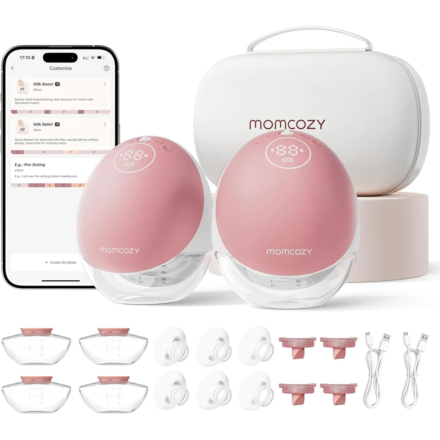 Momcozy M9 Mobile Flow Milchpumpe Elektrische handsfree 2 Pack Rot | App-Steuerung, Personalisierte Multi-Modi & 15 Stu…