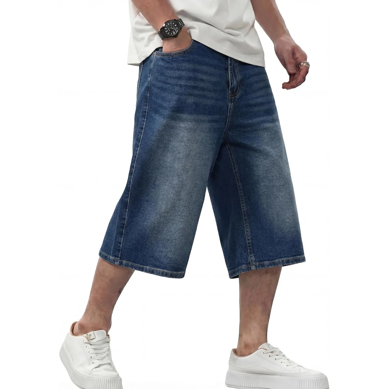 JMIERR Kurze Jeans Shorts Herren Baggy Stretch 3/4 Hose | Casual Y2K Kurze Hosen,Loose Fit,Atmungsaktiv,Streetwear Deni…