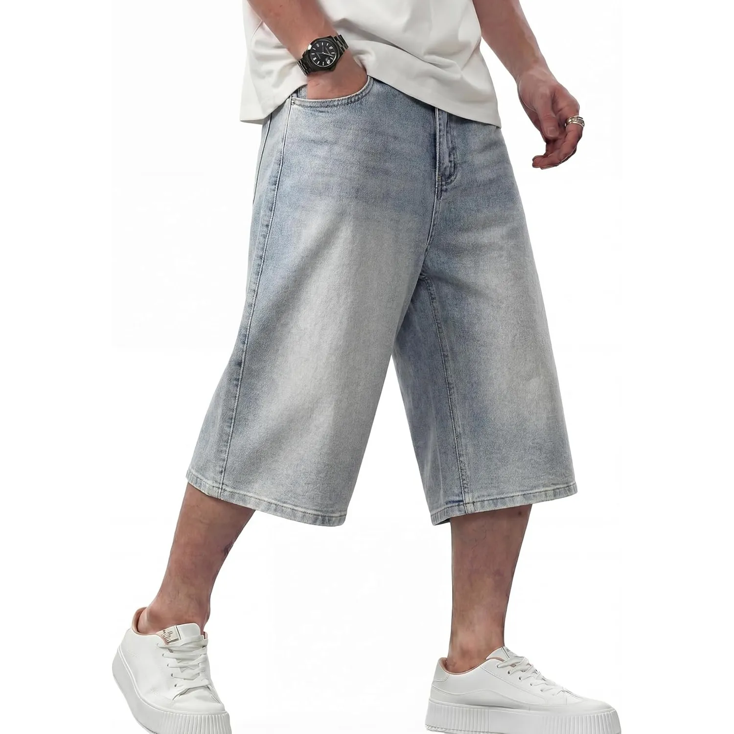 JMIERR Jeans Shorts Herren 3/4 Baggy Kurze Hosen Sommer Casual Weite Bermuda Kurze Jeans Herren Stretch Y2K Streetwear …
