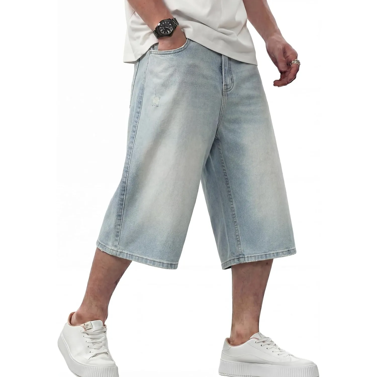 JMIERR Jeans Shorts Herren 3/4 Baggy Kurze Hosen Sommer Casual Weite Bermuda Kurze Jeans Herren Stretch Y2K Streetwear …