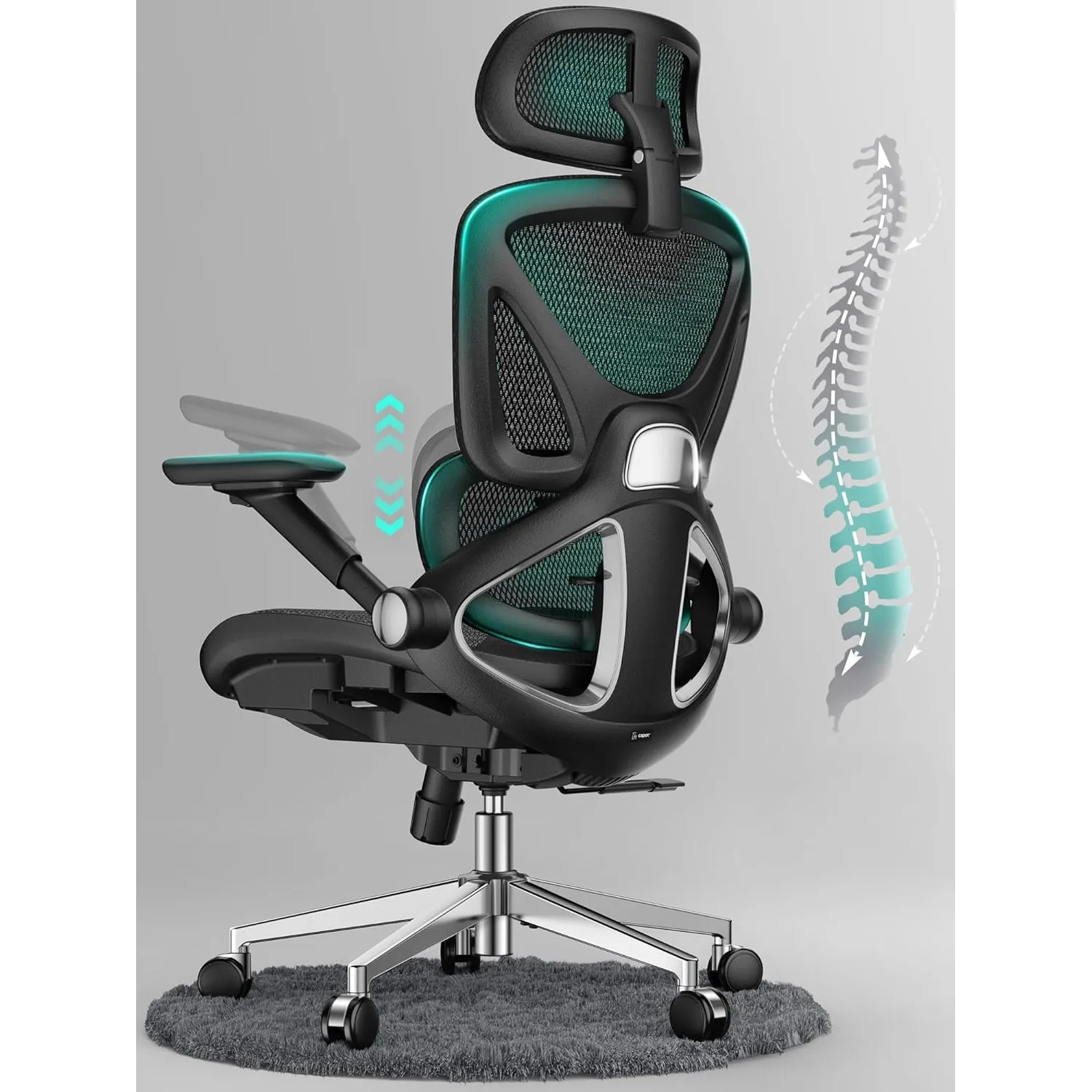 CAPOT Ergonomischer Bürostuhl aus Netzstoff, Verstellbarer Schreibtischstuhl mit hoher Rückenlehne, 180 kg, 4D-Klapparm…