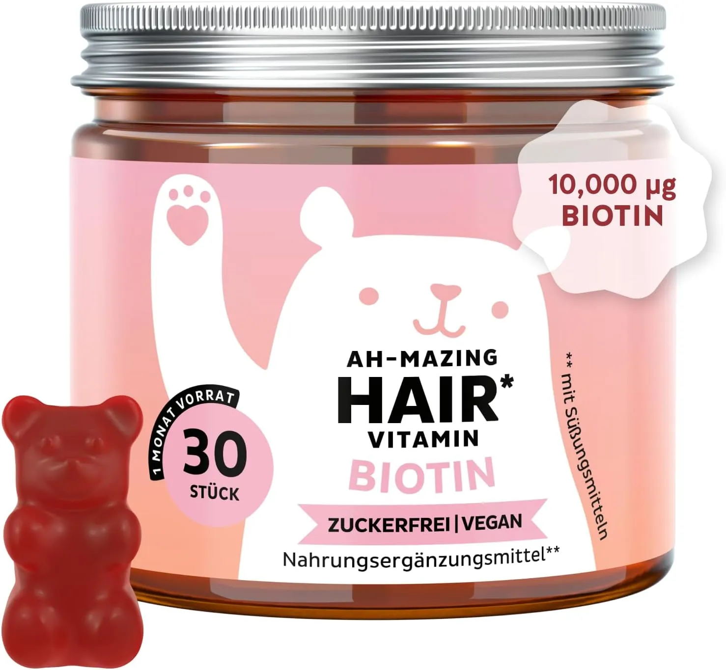 Ah-Mazing Hair - Biotin Gummies - Für Haare, Haut und Nägel Mit 10.000 µg Biotin, Zink, Vitamin B6, C & E sowie Jod – 3…