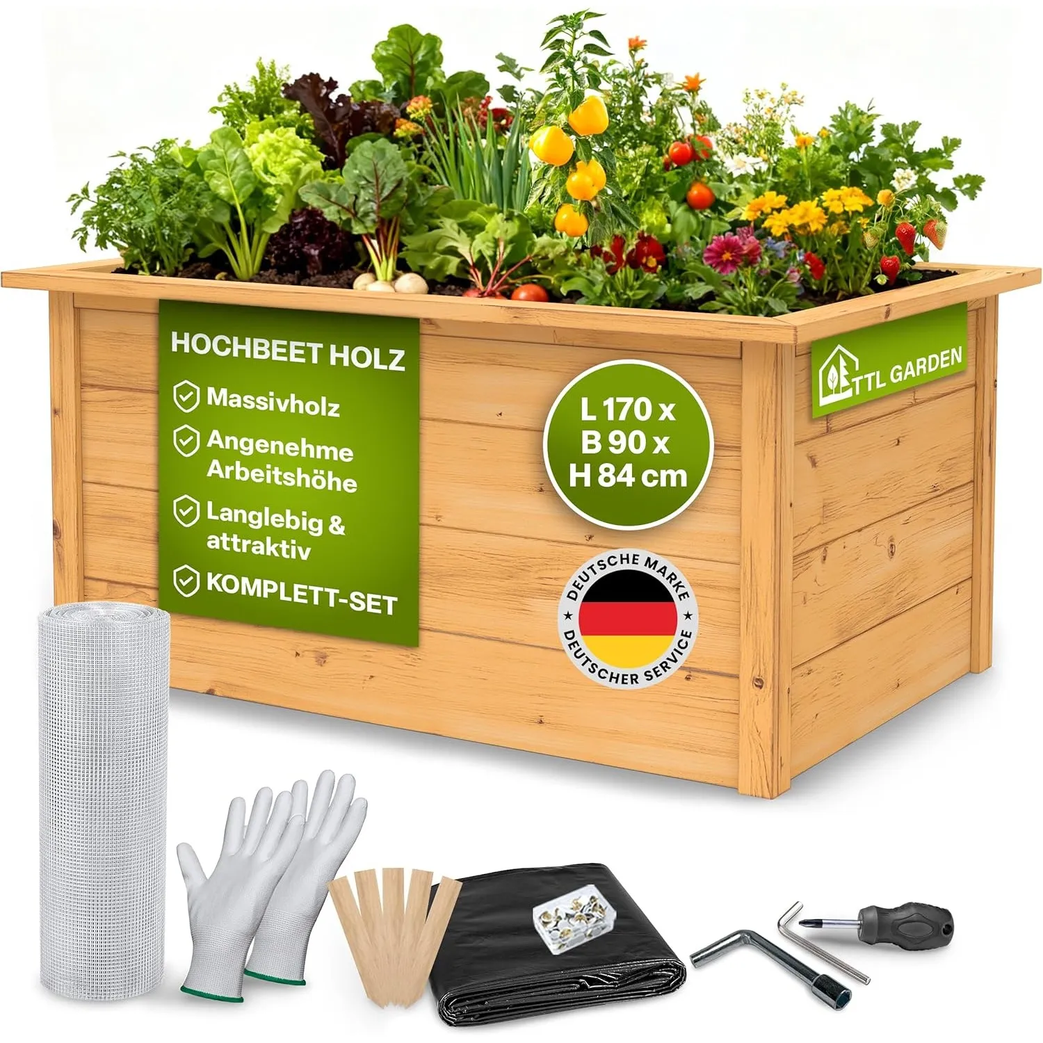TTL GARDEN 170x90x84cm LARENA L Holz Hochbeet - Garten Hochbeet aus Holz | - Hochbeet Kit & Kräuterbeet Set Bausatz mit…