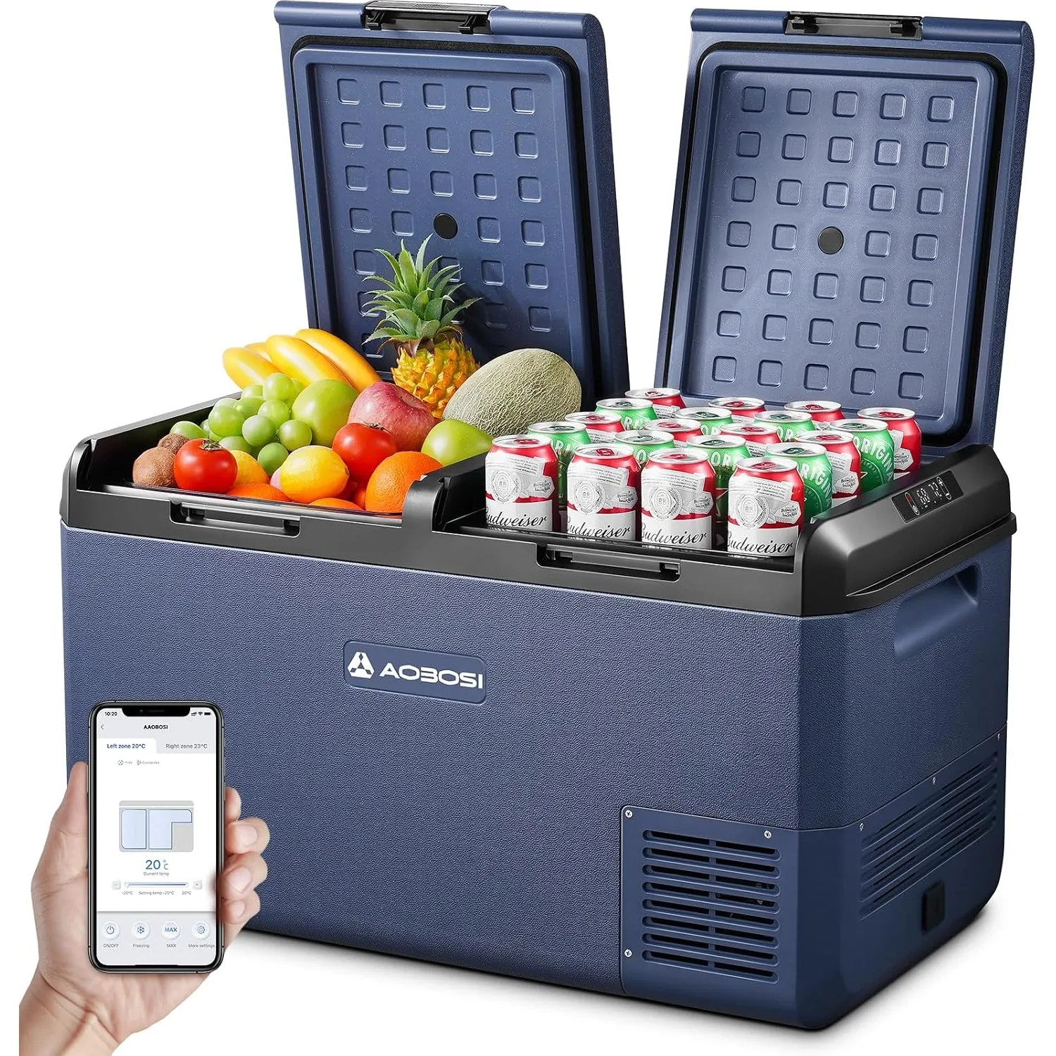 AAOBOSI Kompressor Kühlbox 75L IPX4 Wasserdicht,-20°C bis 20°C, 12V 230V
