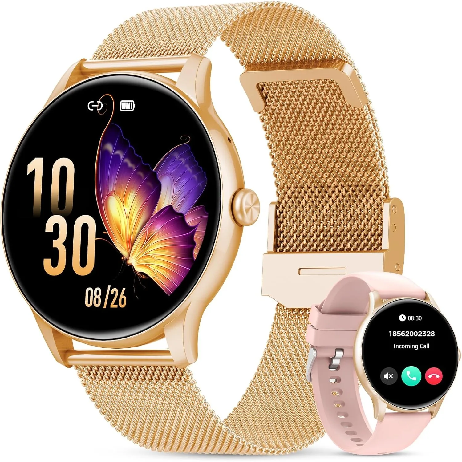 Elegante Smartwatch Damen mit Telefonfunktion, 1,39" Zoll Voll Touch Screen Fitness Tracker, 120+ Sportmodi, IP68 Wasse…