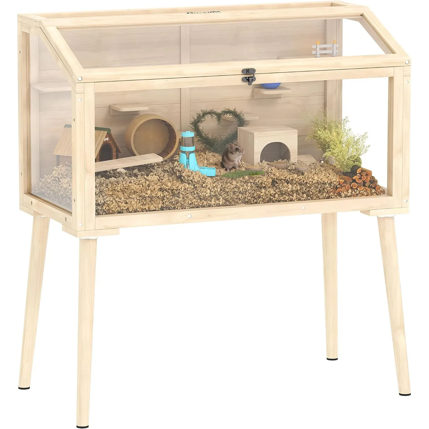 PawHut Hamsterkäfig mit Wippe für Hamster 110 x 52 x 101 cm Naturholz