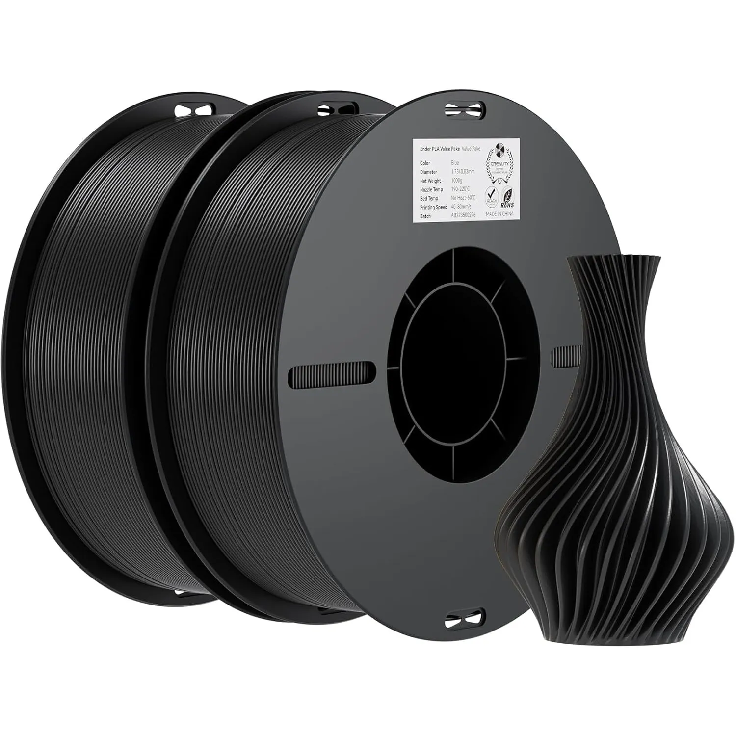 Creality Ender PLA Filament 1,75mm, Schwarz, 2er-Pack 1kg Spulen, Maßgenauigkeit ±0,03mm, PLA Filament für 3D-Drucker, …