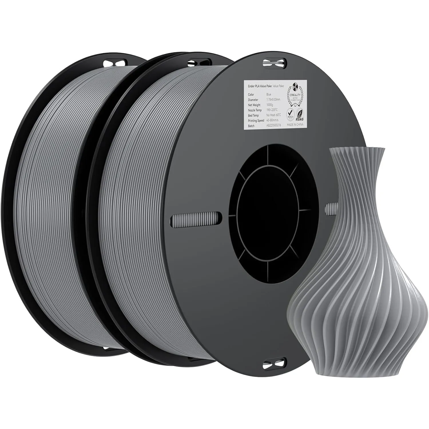 Creality Ender PLA Filament 1,75mm, Grau, 2er-Pack 1kg Spulen, Maßgenauigkeit ±0,03mm, PLA Filament für 3D-Drucker, kom…