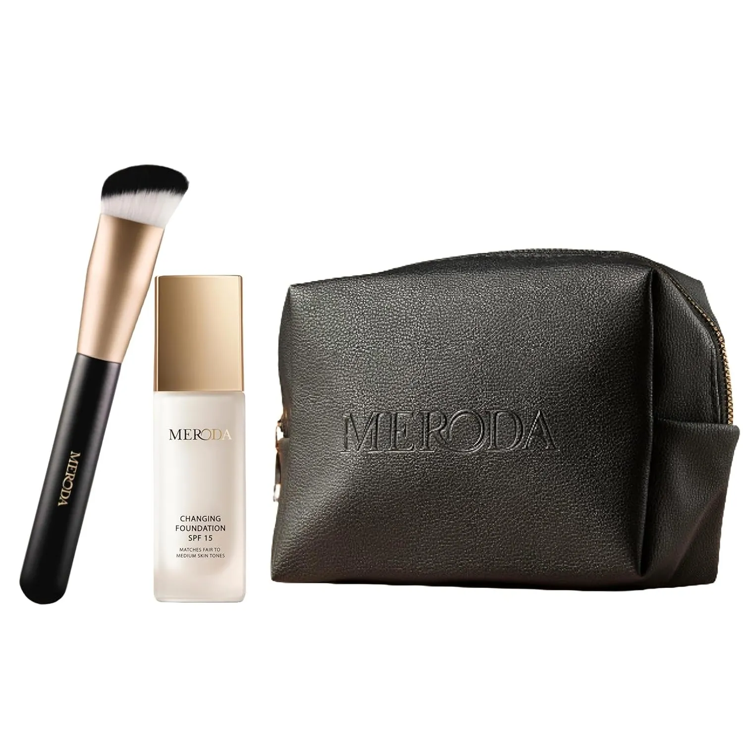 MERODA® Changing Foundation SPF 15 [LIGHT TO MEDIUM SKIN] - Essential Brush & Travel Bag Set