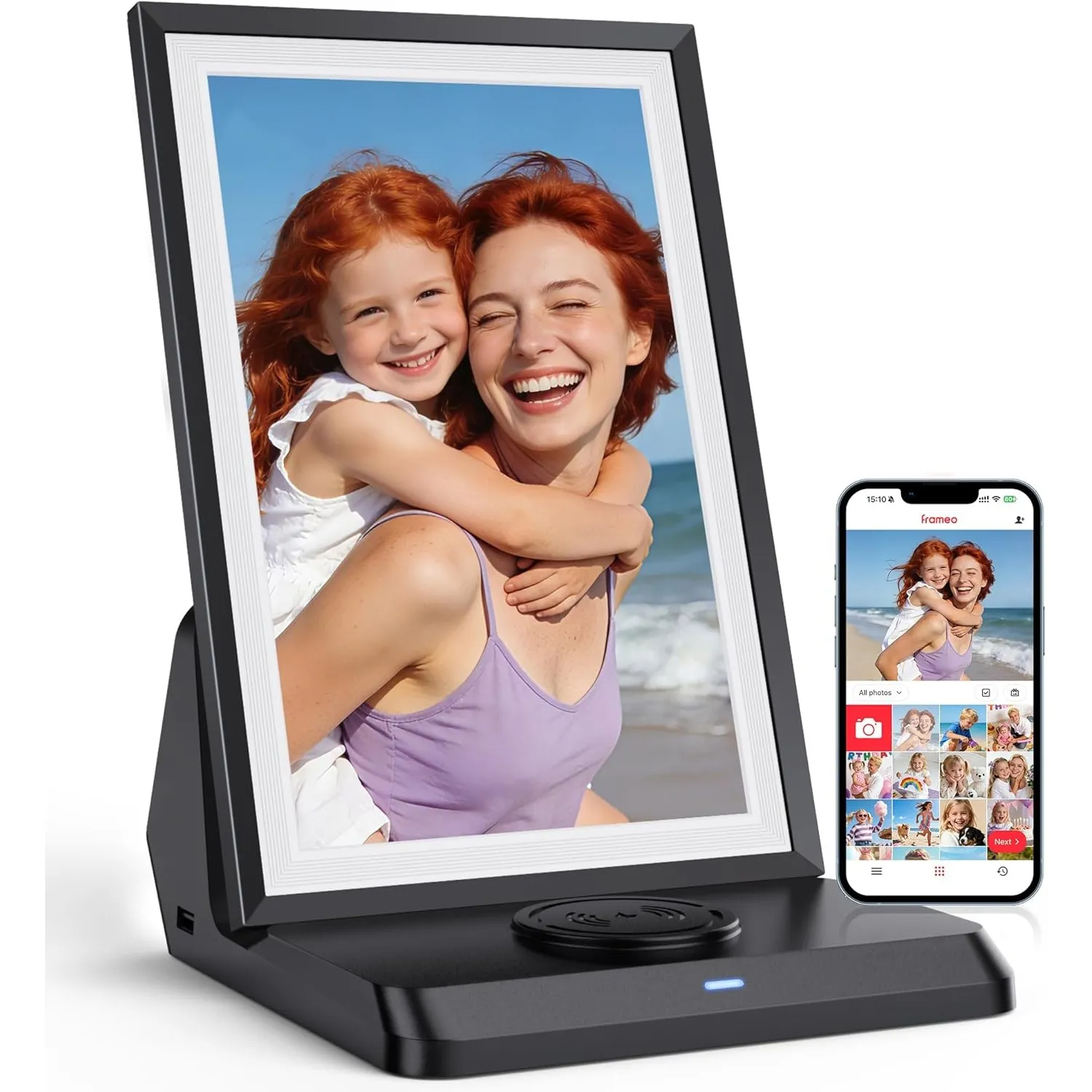 FRAMEO 10,1 Zoll Digitaler Bilderrahmen WLAN mit 3000-mAh-Akku- 1280x800 IPS Touchscreen Digitale Bilderrahme, 32GB Spe…
