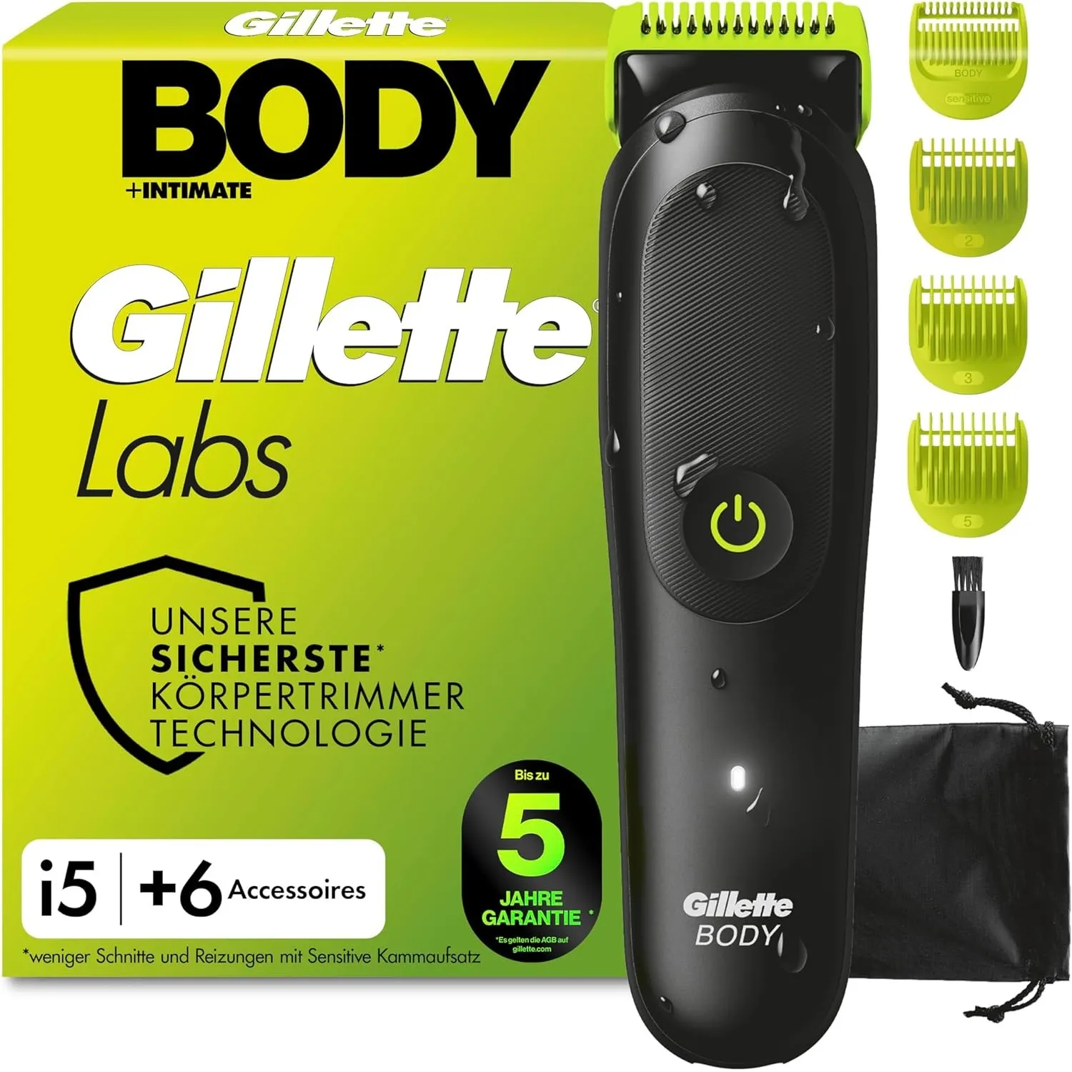 GilletteLabs i5 Body + Intimate Trimmer Herren mit SkinFirst-Technologie — Intimrasierer Mann für Körper & Intimbereich…