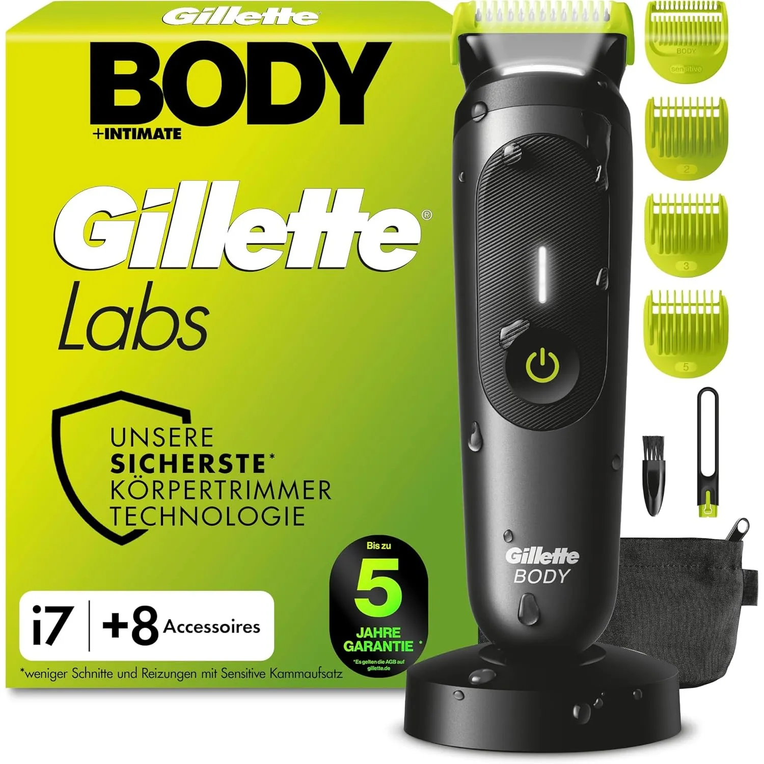Gillette Labs i7 Body + Intimate Trimmer Herren, Schwarz/Grün