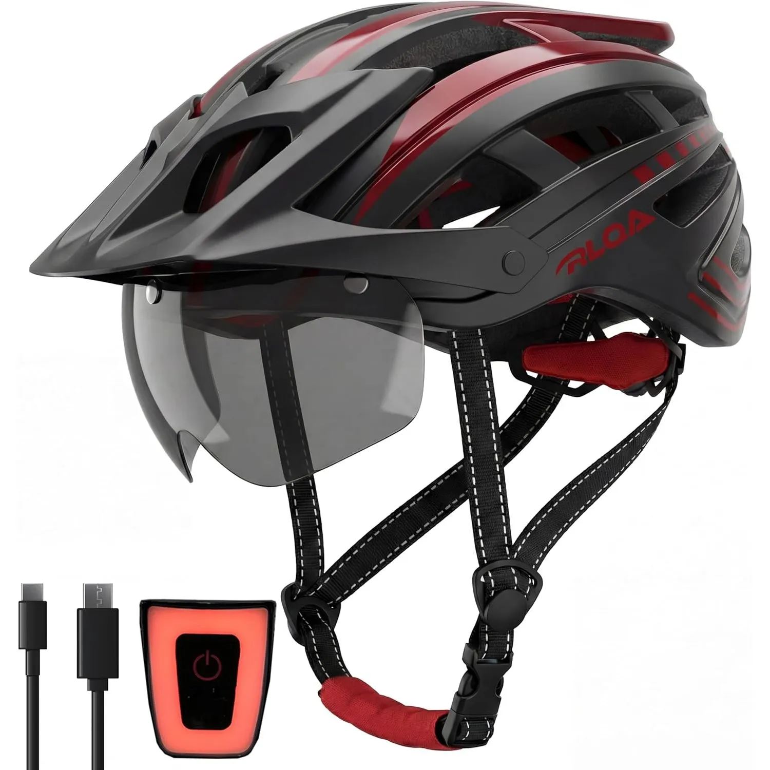 RLQA Fahrradhelm Herren Damen, MTB/Rennrad Helm mit Abnehmbarer Magnetischer Visier & Brille, Radhelm mit 24 Luftungssc…