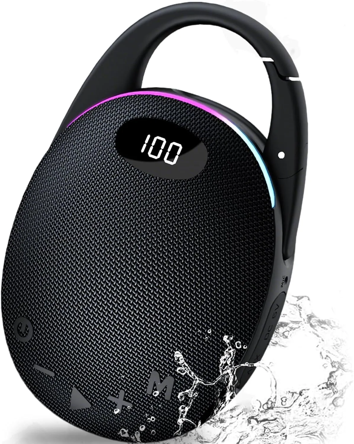 Tragbare Bluetooth Lautsprecher mit Licht,LED Anzeige, Integrierter Karabiner, Pro Sound Musikbox, Kraftvoller Bass,25 …
