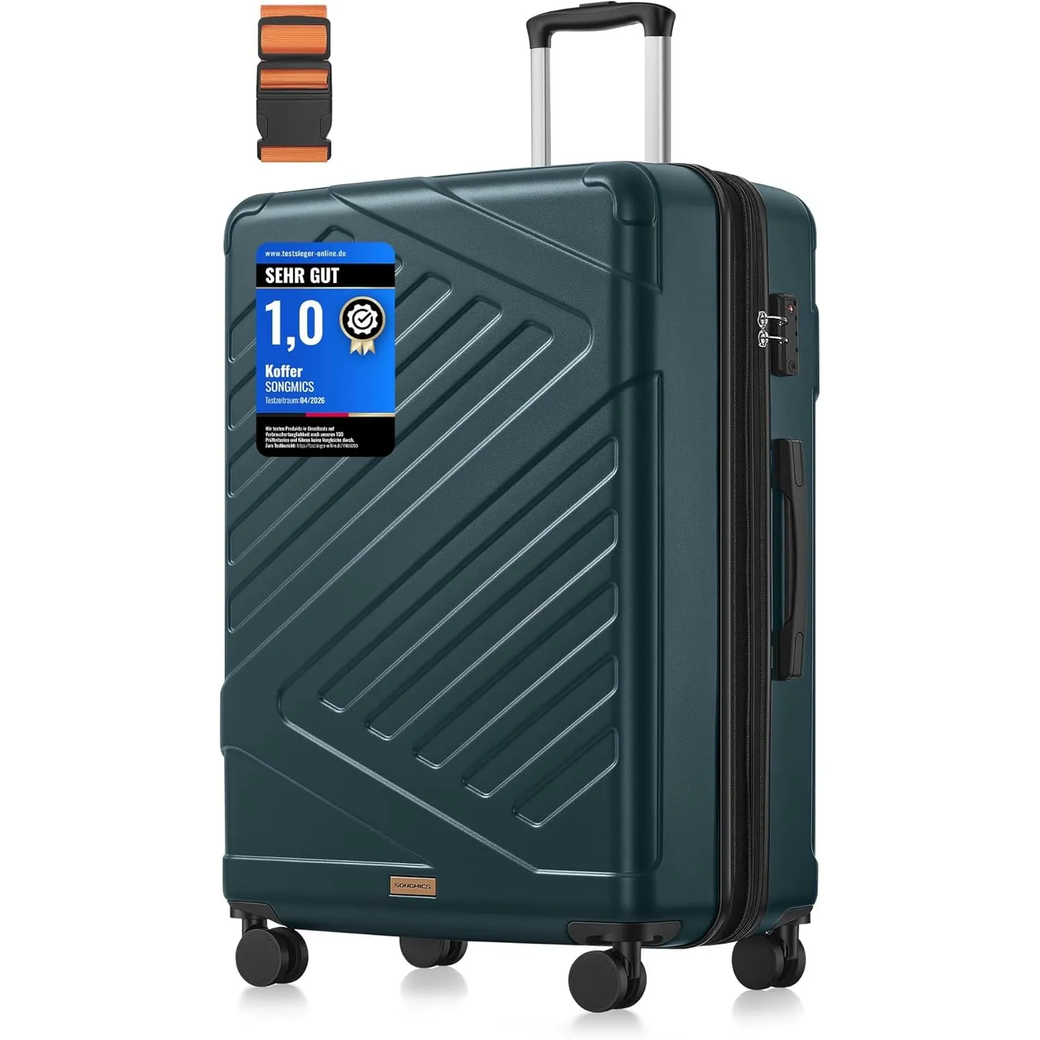 SONGMICS Koffer, Reisekoffer, Hartschalenkoffer mit TSA-Schloss, Koffergurt, ABS-Trolley, 4 Zwillingsrollen, erweiterba…