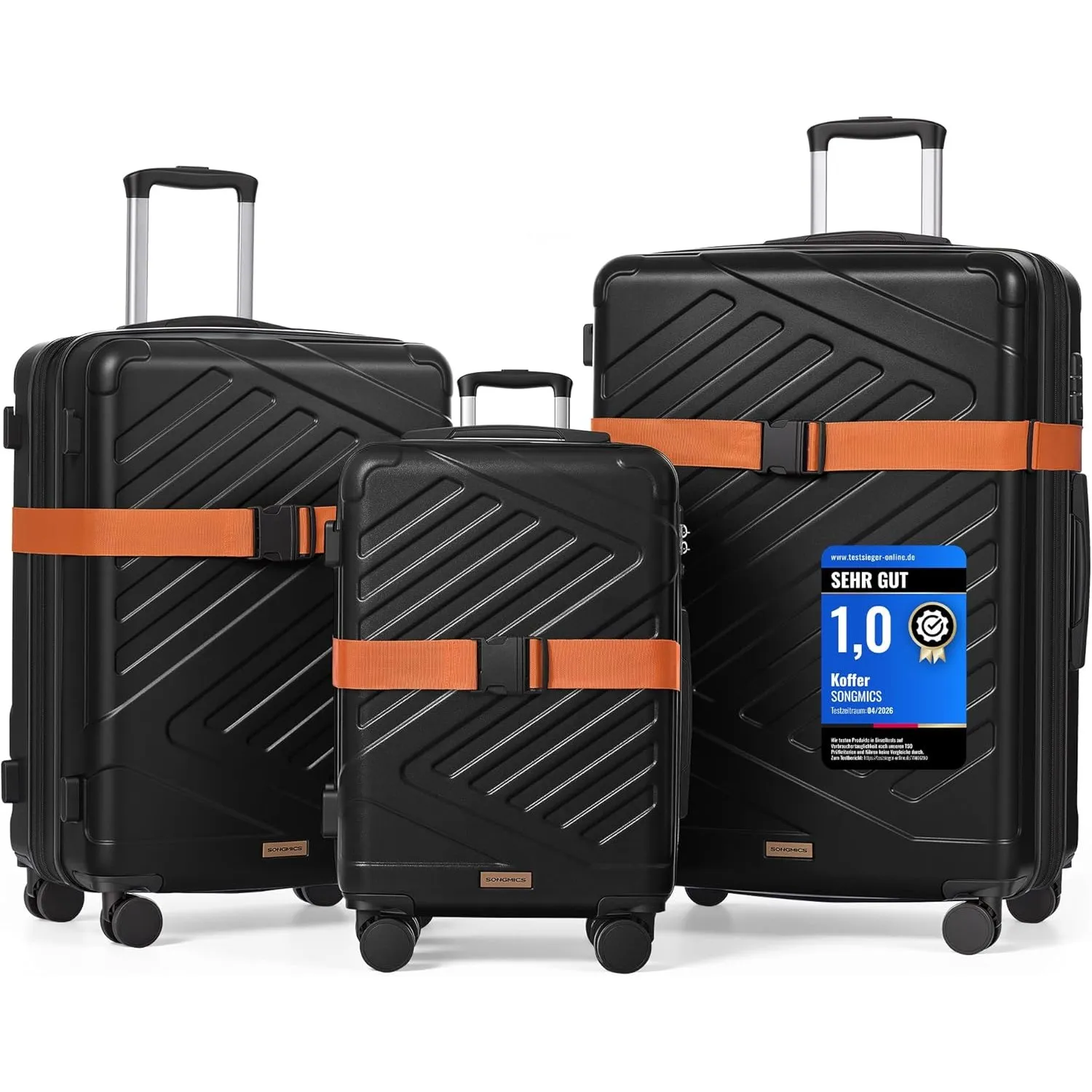 SONGMICS Hartschalen-Koffer Trolley Rollkoffer Reisekoffer Handgepäck 4 Rollen (M-L-XL-Set) (Schwarz, Set) | Handgepäck…
