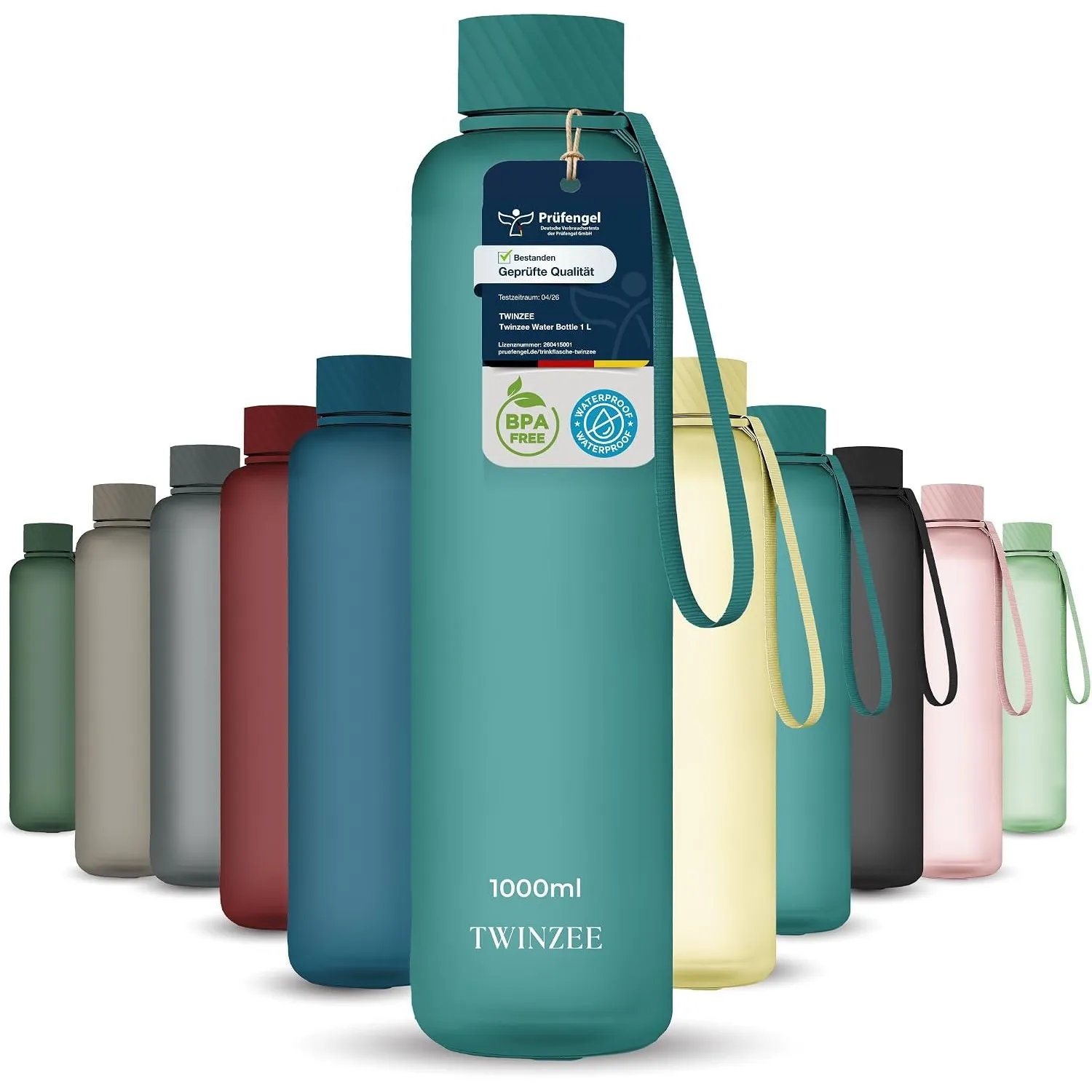 Twinzee 1L Trinkflasche – BPA-Frei, Auslaufsicher & Spülmaschinenfest – Wasserflasche für Sport, Gym, Schule & Büro – P…