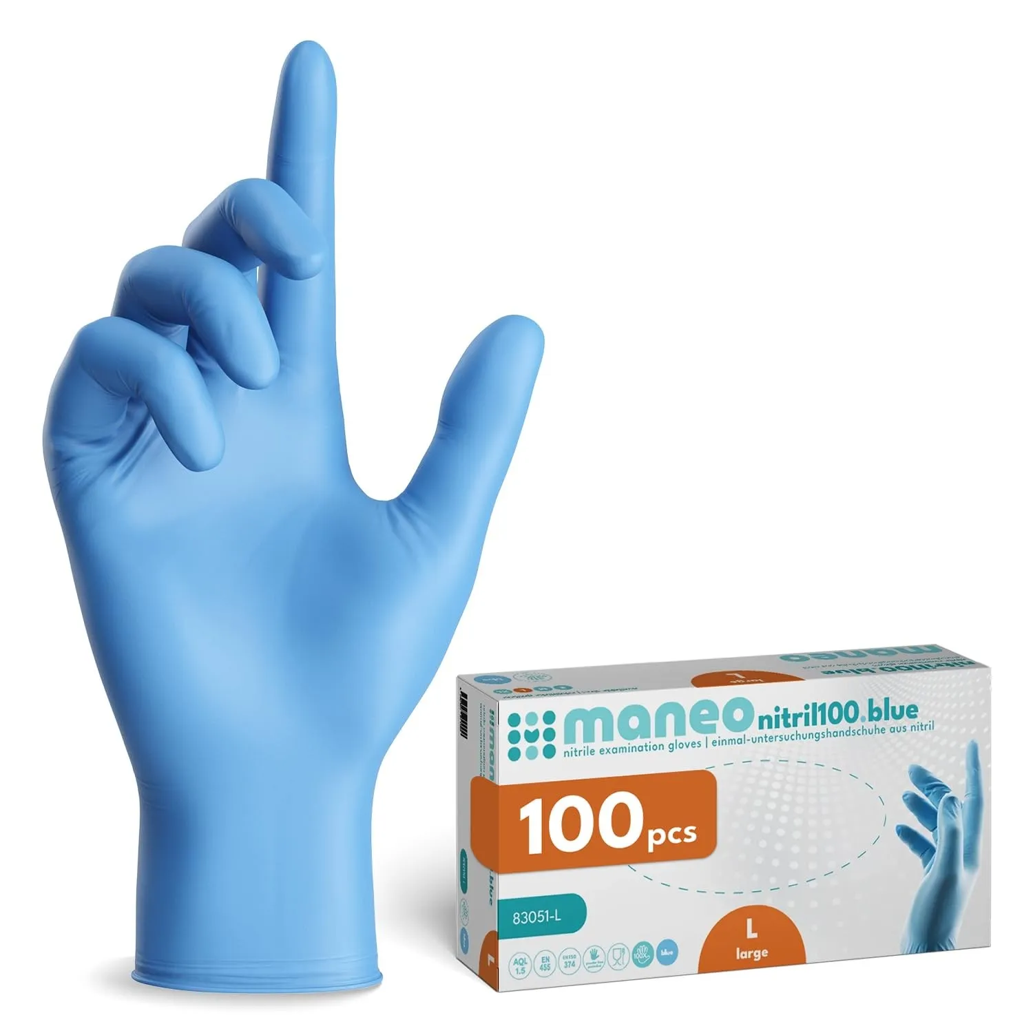 maneo 100x Einweghandschuhe Blau, Nitril Handschuhe puderfrei L | Einmalhandschuhe, Handschuhe Einweg, latexfreie Gummi…