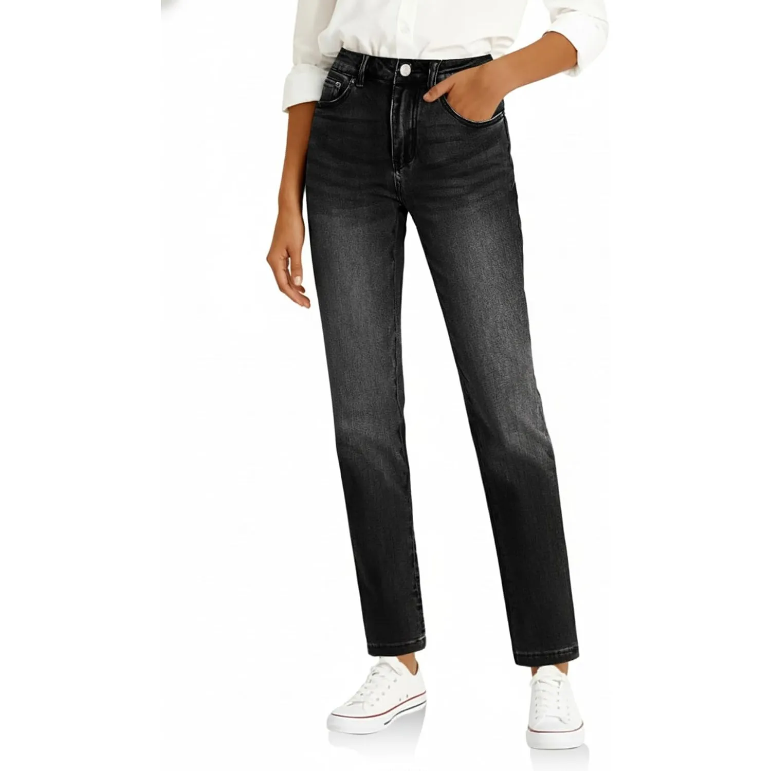 Cicy Bell Damen Jeans Straight Fit Jeanshosen Mittlere Taille Denim Skinny Hosen mit Taschen