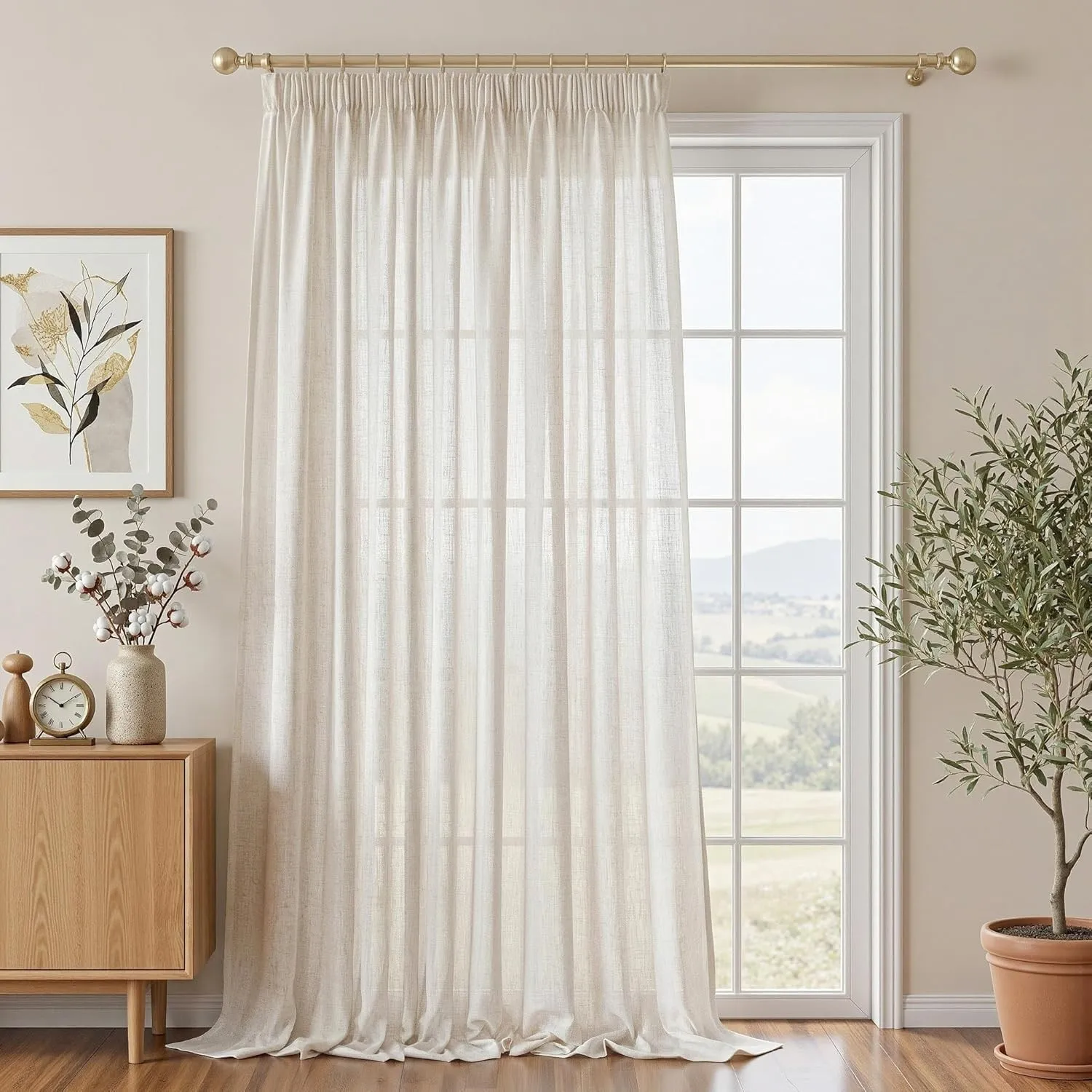 MYSKY HOME Gardine Halbtransparent Leinen Vorhänge Wohnzimmer Leinenoptik Gardinen mit Kräuselband Kurz 2er Set H 280 x…