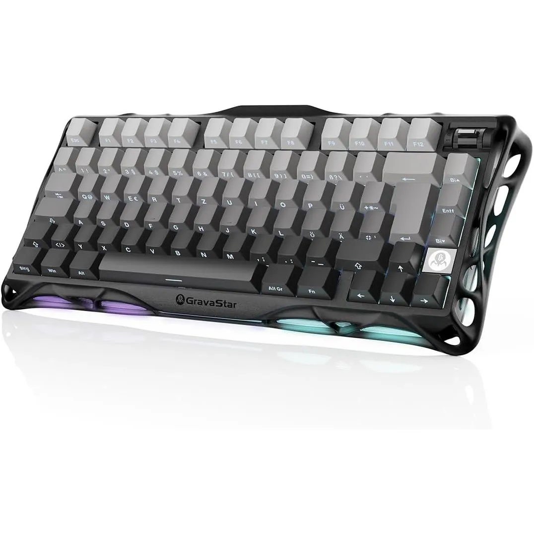 GravaStar Mercury K1 75% Mechanische Gaming Tastatur, QWERTZ Layout (DE), Magnesiumlegierung Exoskelett, Tri-Mode (2.4G…