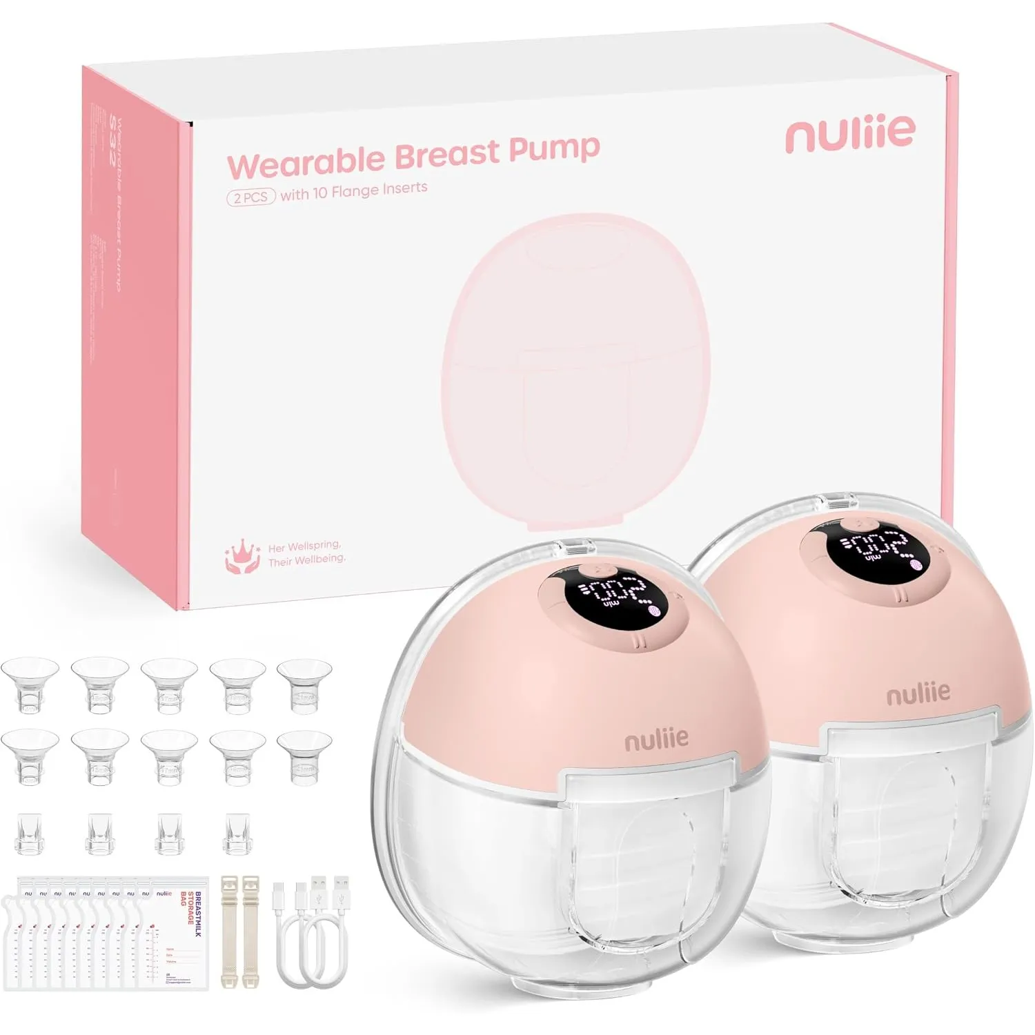 Nuliie Milchpumpe Elektrisch tragbare S32 (2 Packs, Rosa)