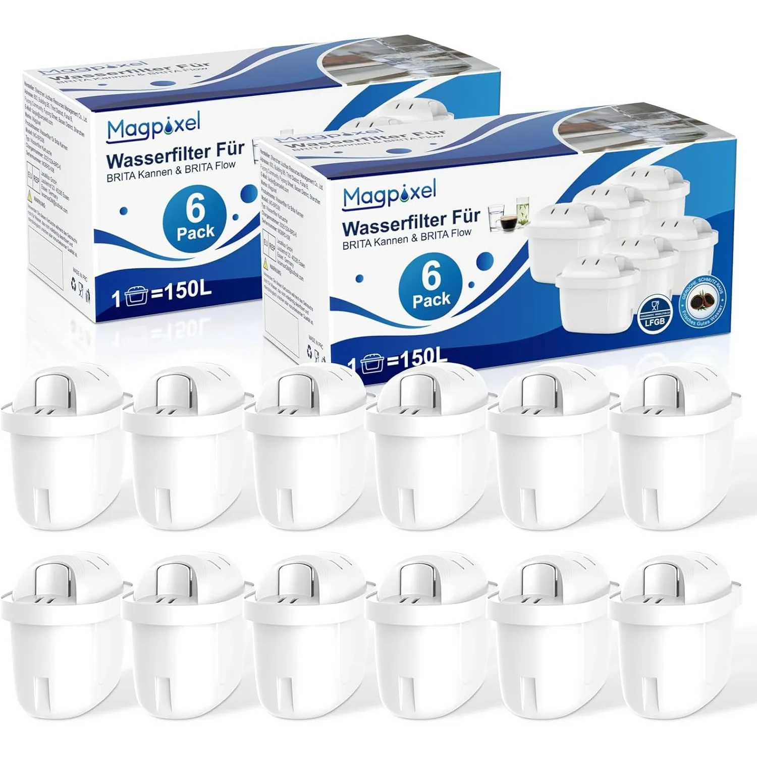 Wasserfilter Kartusche BRITA-kompatibel, 12er-Pack, Extra Kalkschutz