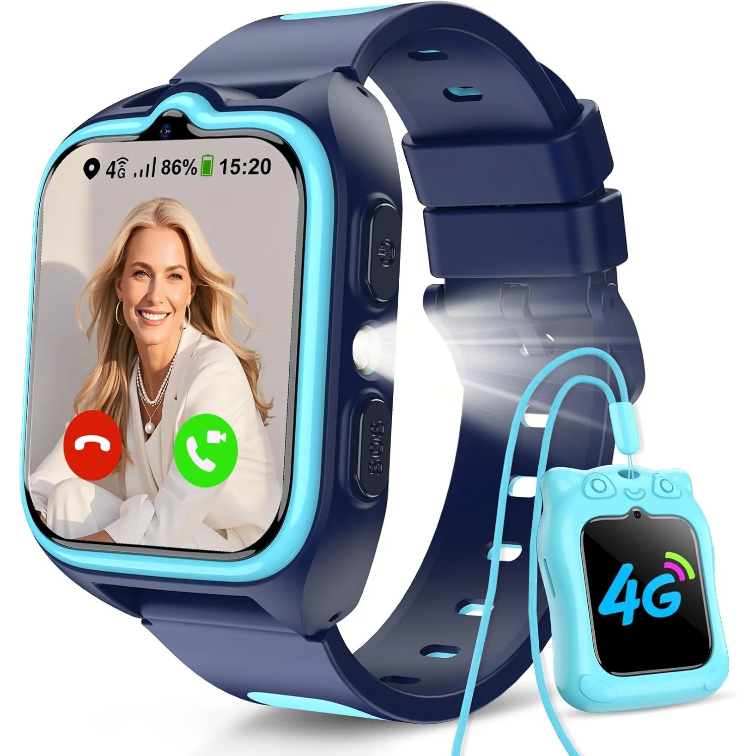 4G Smartwatch Kinder - Kinder Telefonuhr mit SIM-Kartenslot, Telefonanruf, Sprachchat, GPS, SOS Notruf, Taschenlampe, S…