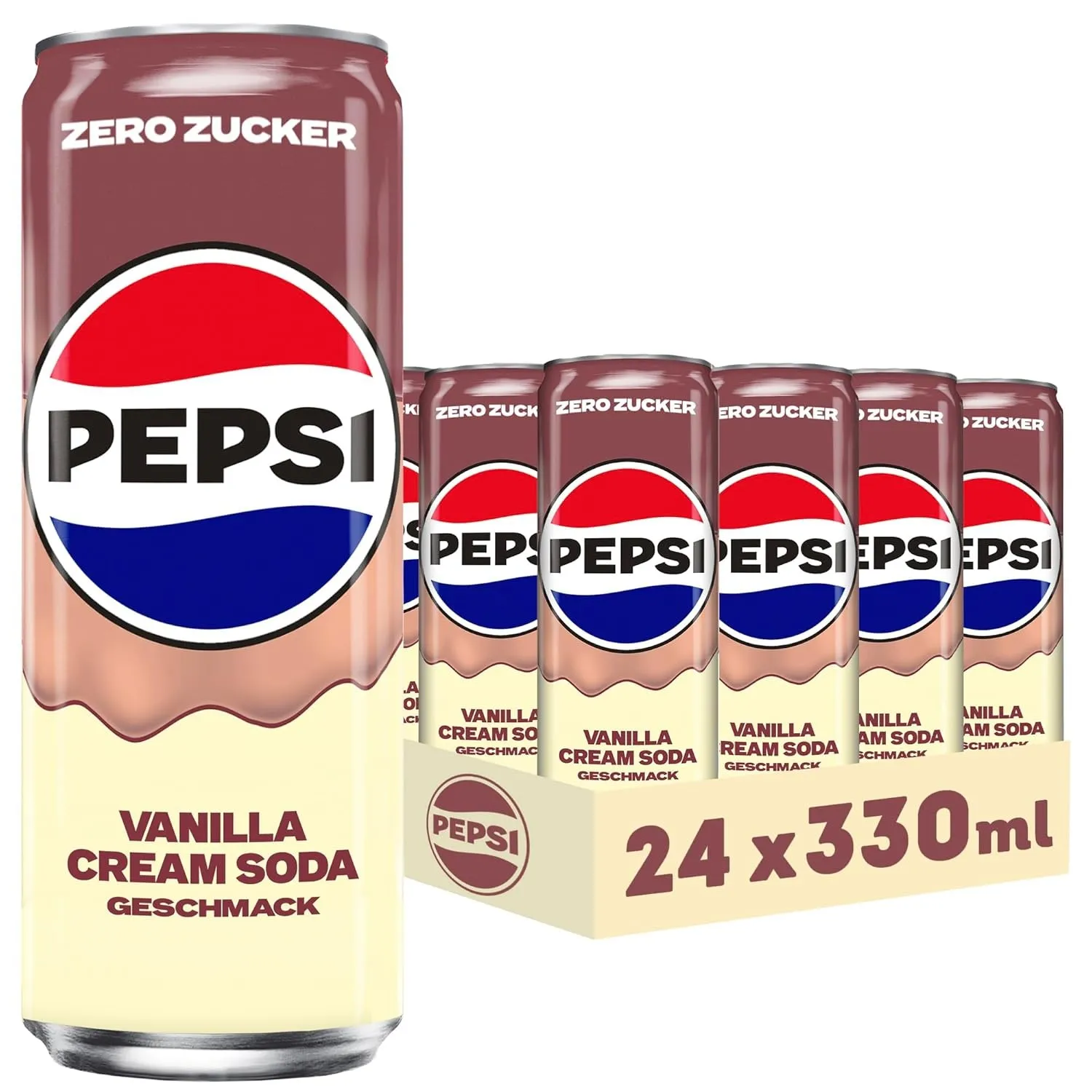 Pepsi Zero Zucker Vanilla Cream Soda Geschmack, 24x0,33l – zuckerfrei, Dose