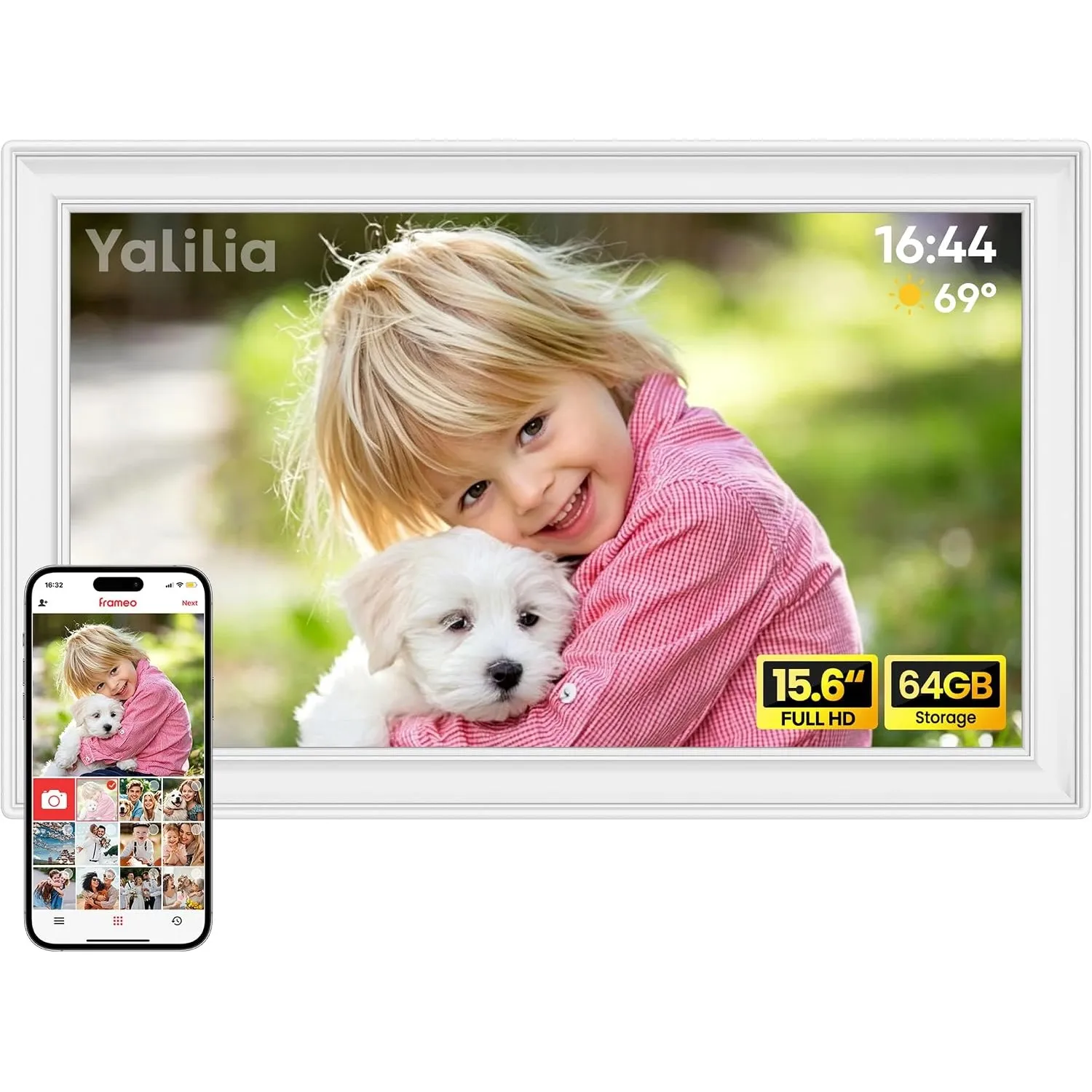 64GB FRAMEO 15,6 Zoll Digitaler Bilderrahmen - 1920 * 1080P FHD IPS Touchscreen Digitale Bilderrahmen, Auto Rotation El…