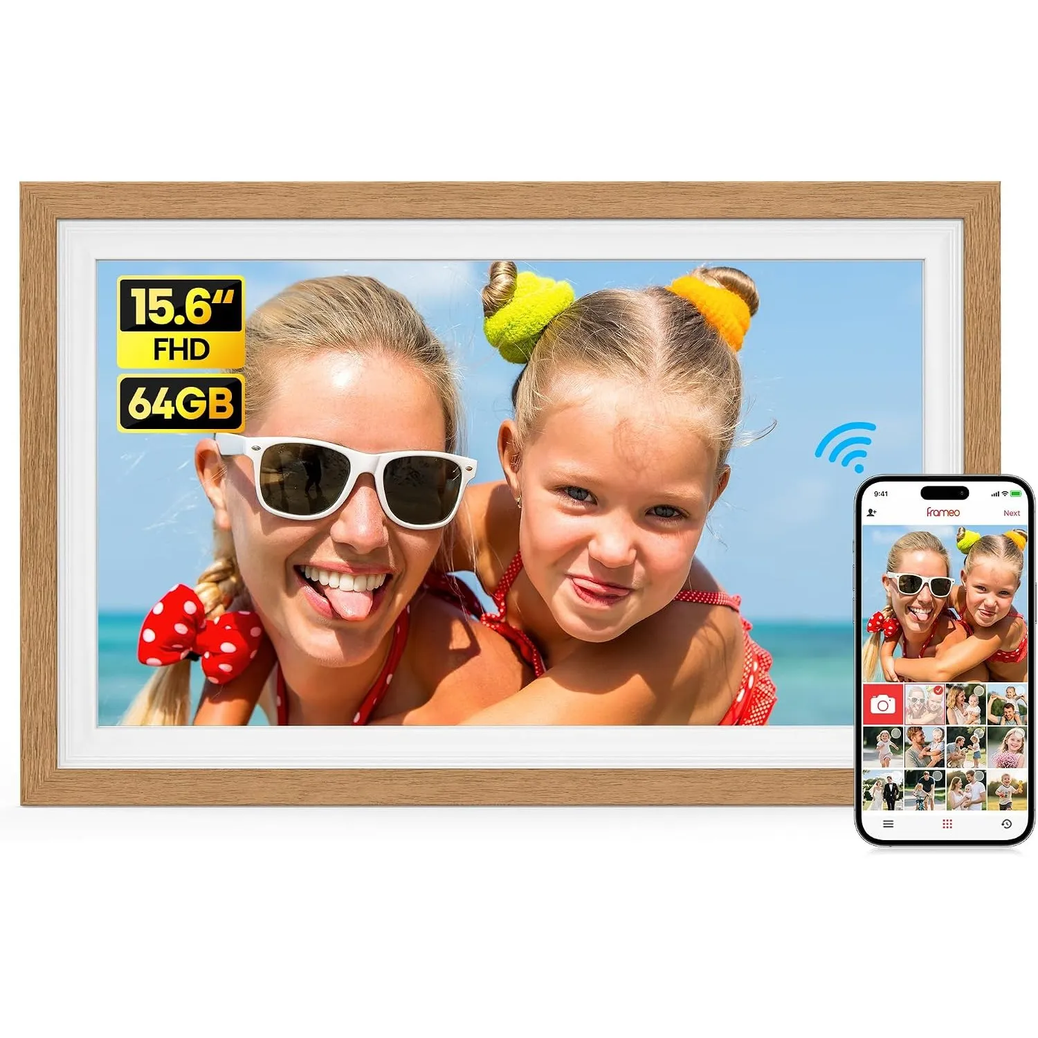 64GB FRAMEO 15,6 Zoll Digitaler Bilderrahmen -1920 * 1082P FHD IPS Touchscreen Digitale Bilderrahmen, Auto Rotation Ele…