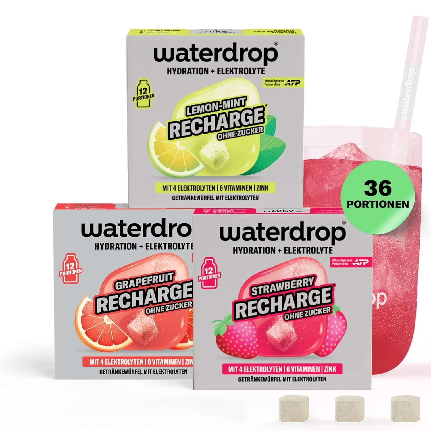 waterdrop® Microlyte Mix – Elektrolyte ohne Zucker für Sport – 36 Drops Würfel mit Magnesium, Kalzium, Natrium + Zink –…