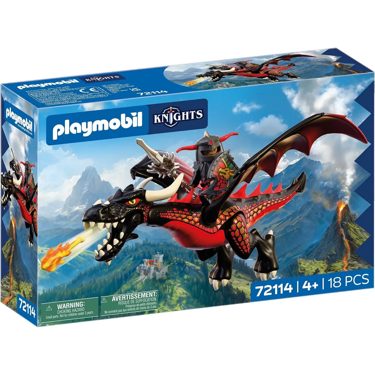 PLAYMOBIL | Knights | Schwarzer Drache | Großer Feuerdrache mit Schussfunktion und Ritter | Drachen Spielzeug für Kinde…