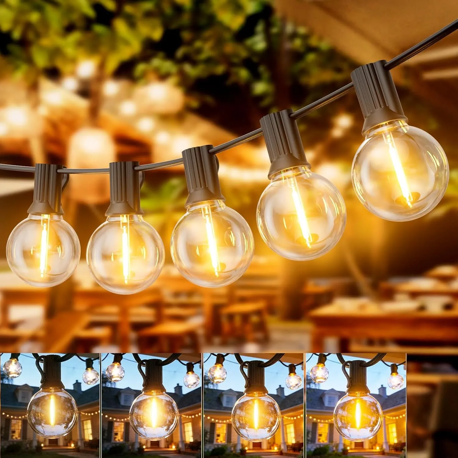 Lichterkette Außen Strom, 50m G40 Glühbirnen Outdoor Lichterkette, Dimmbar und mit Zeitschaltuhr Wetterfest Warmweiß Au…
