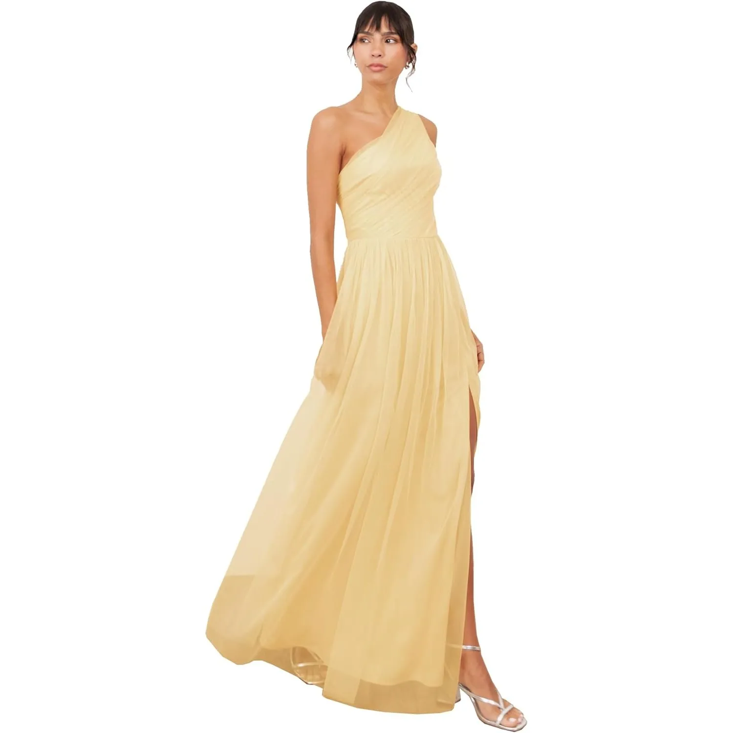 Womens Ladies Maxi One Cold Shoulder Dress with Slit Split Sleeveless Prom Wedding Guest Bridesmaid Ball Evening Gown