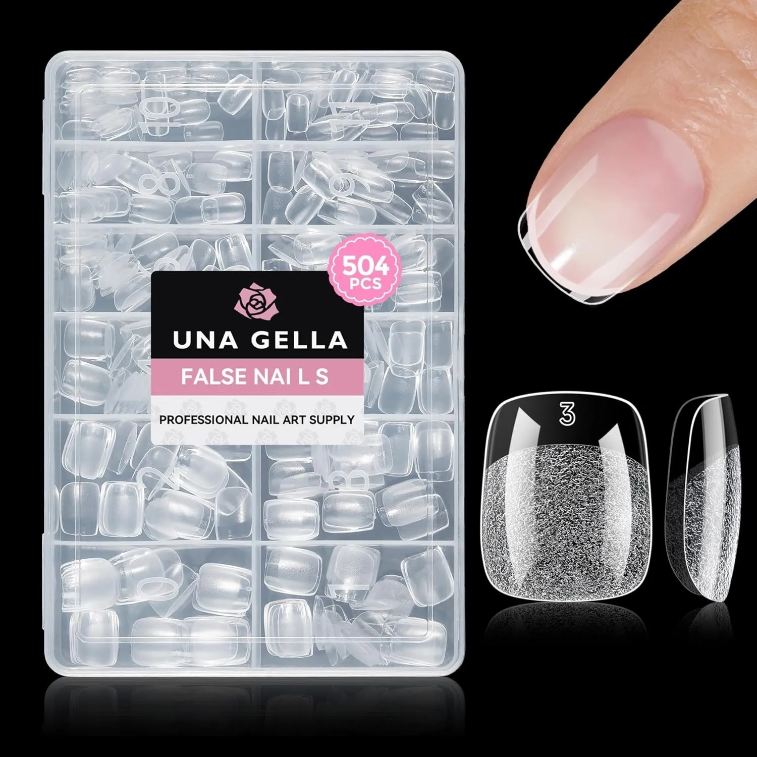 UNA GELLA Extra Kurze Square Tips für Gelnägel, 504 Stück 12 Größen Soft Gel Nagel Tips für Damen, DIY Squoval Press-On…